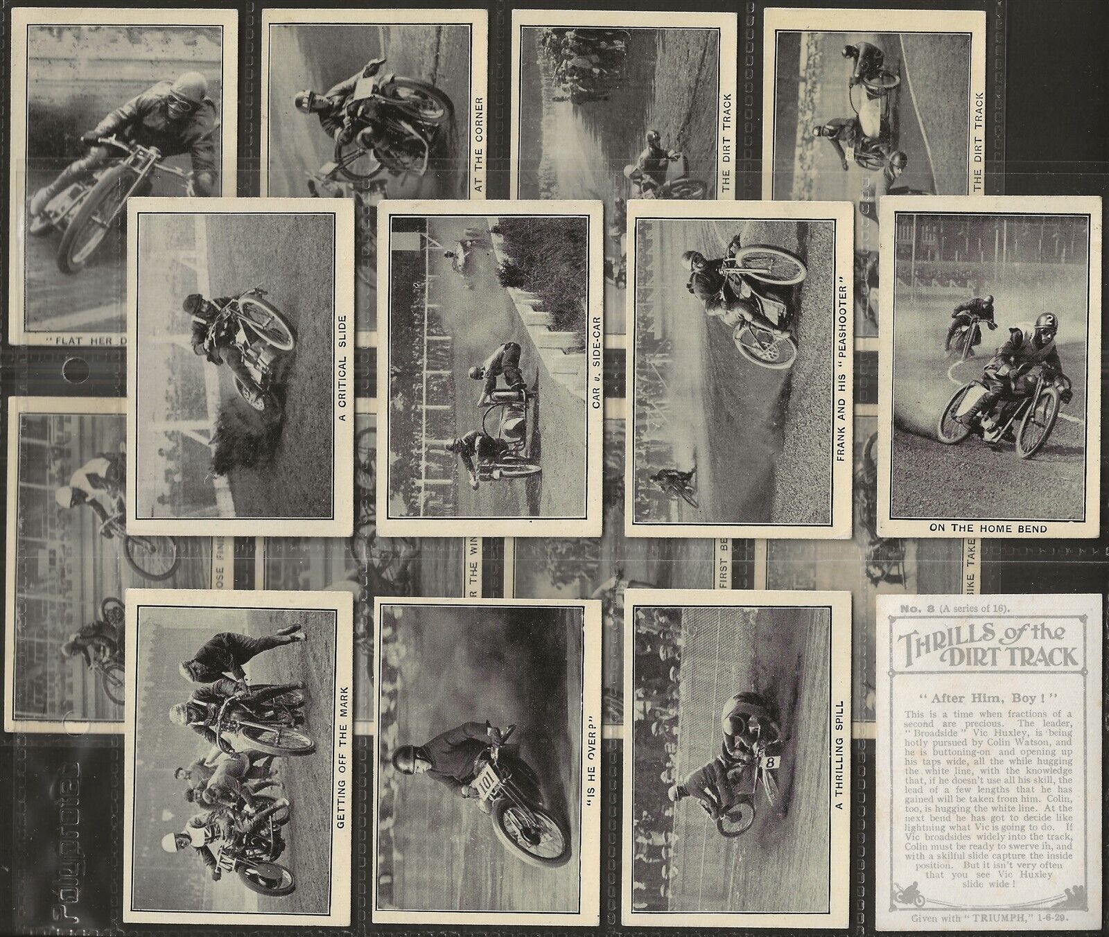 AMALGAMATED PRESS-FULL SET- THRILLS OF DIRT TRACK 1929 (M16 CARDS) ALL SCANNED