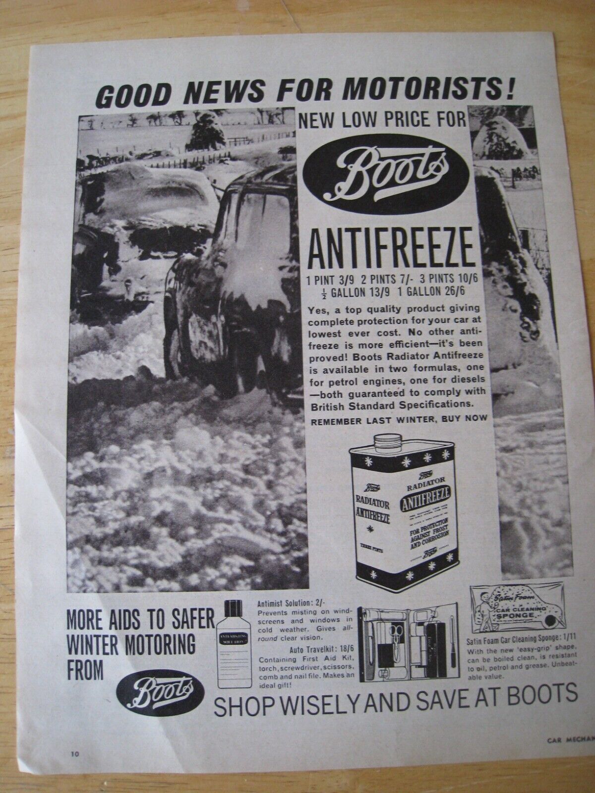 BOOTS ANTIFREEZE WINTER MOTORING 1962 ADVERT APX A4 FILE 31