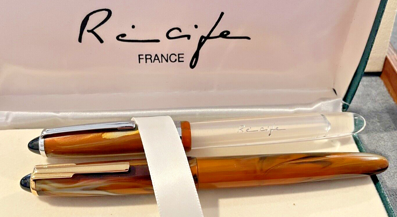 Set of 2 Stunning Modele Recife Depose Celluloid Fountain Pens France--2321.23
