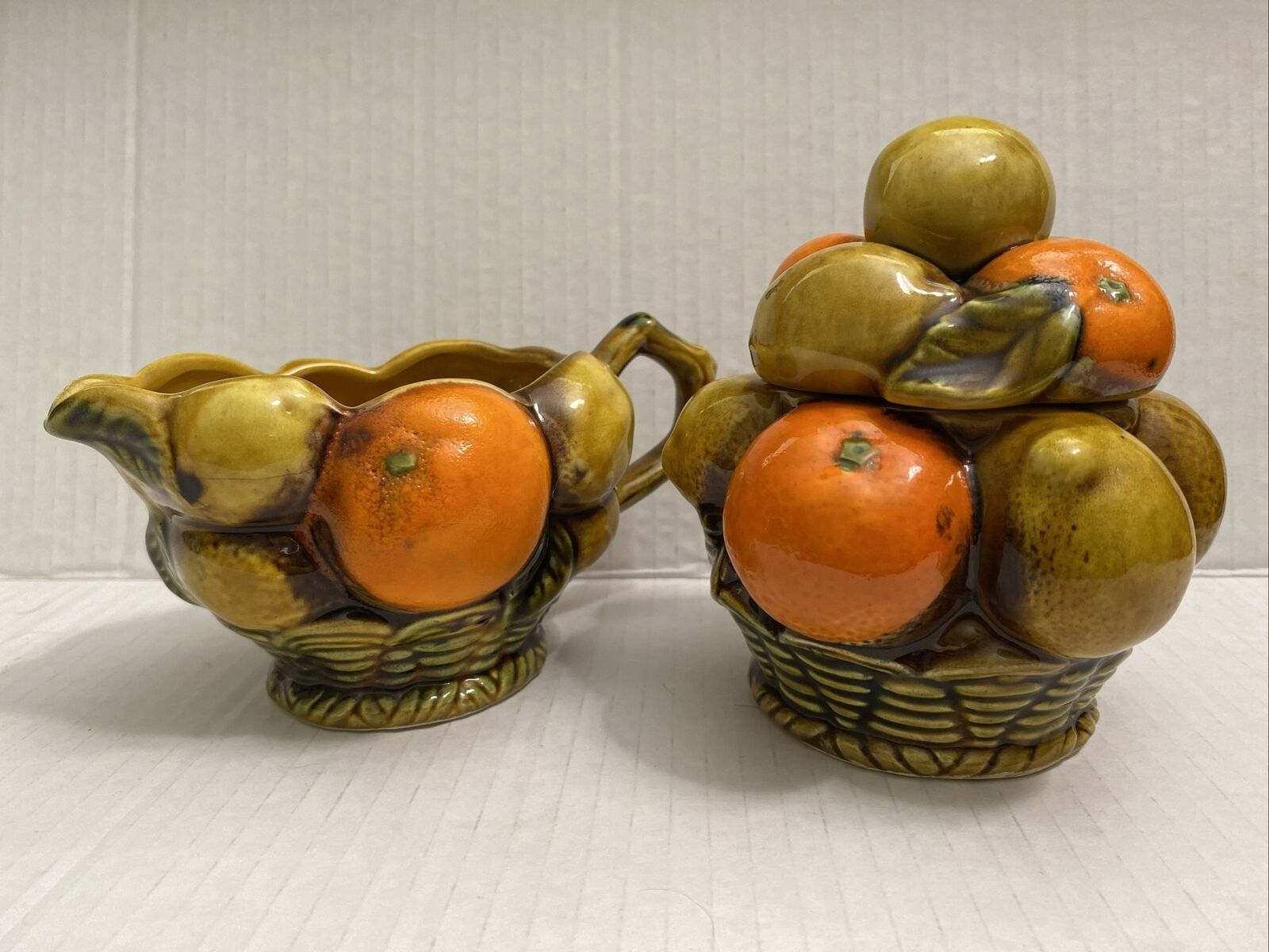 Vintage Inarco Orange Spice Creamer & Suger Bowl With Lid Set Japan