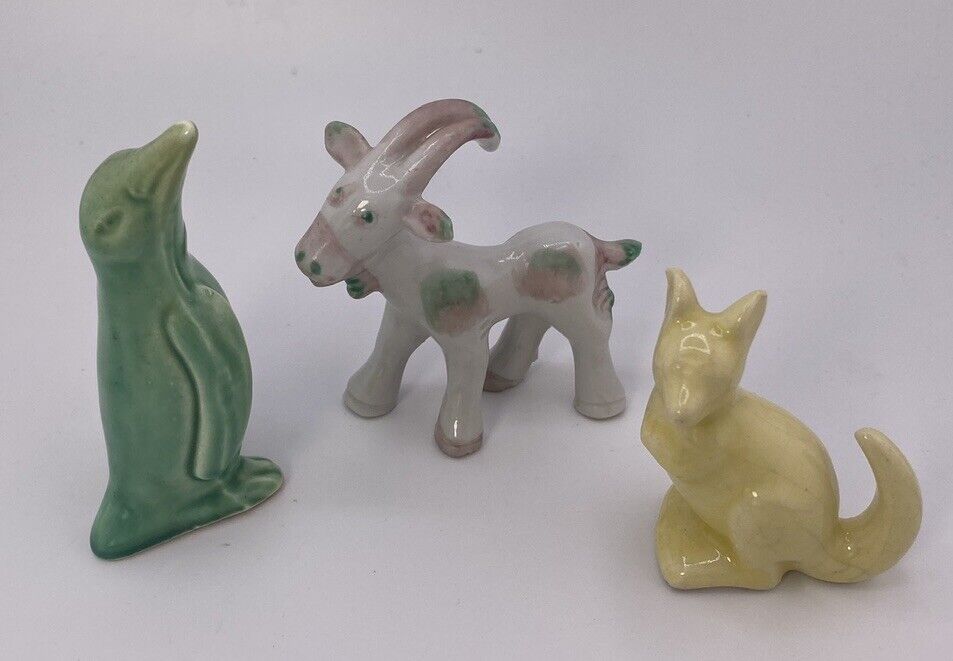 Vintage Animal Figurines Japan Ceramic Kangaroo Penguin Goat Collectible Animals