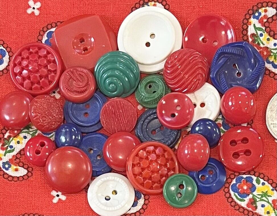 Vintage Bright & Colorful Lot Buttons Lot Mixed Variety Red Paisley