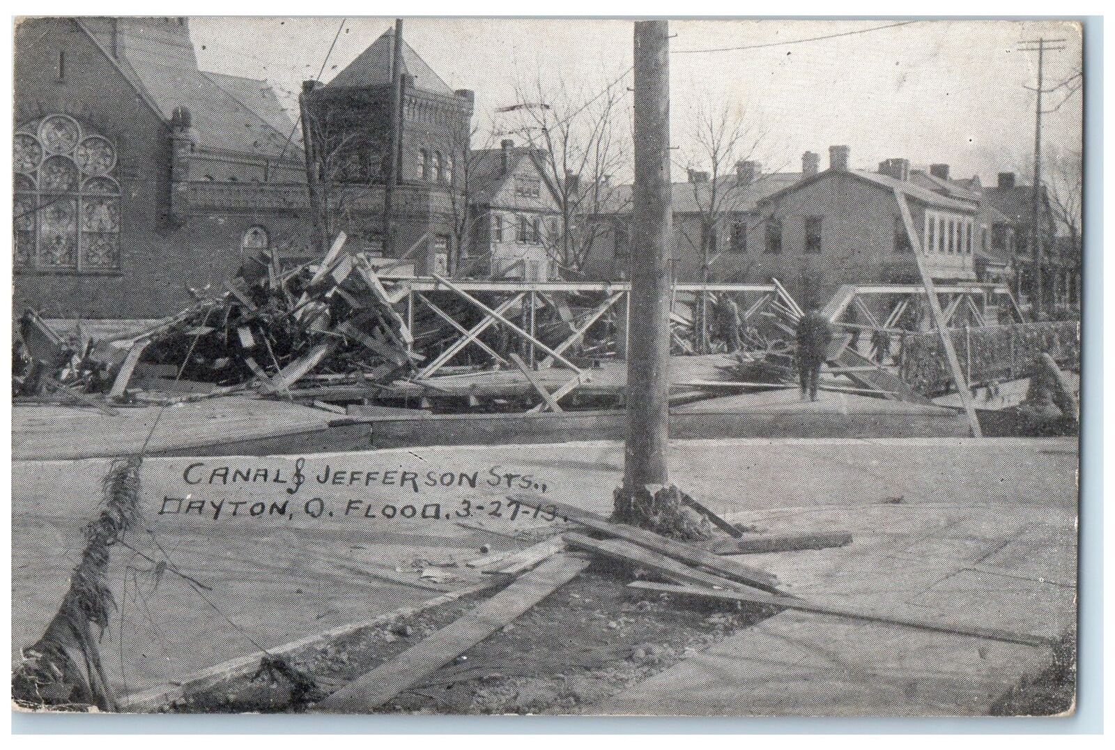 1913 Canal & Jefferson St. Flood Of March 1913 Damages Dayton Ohio OH Postcard