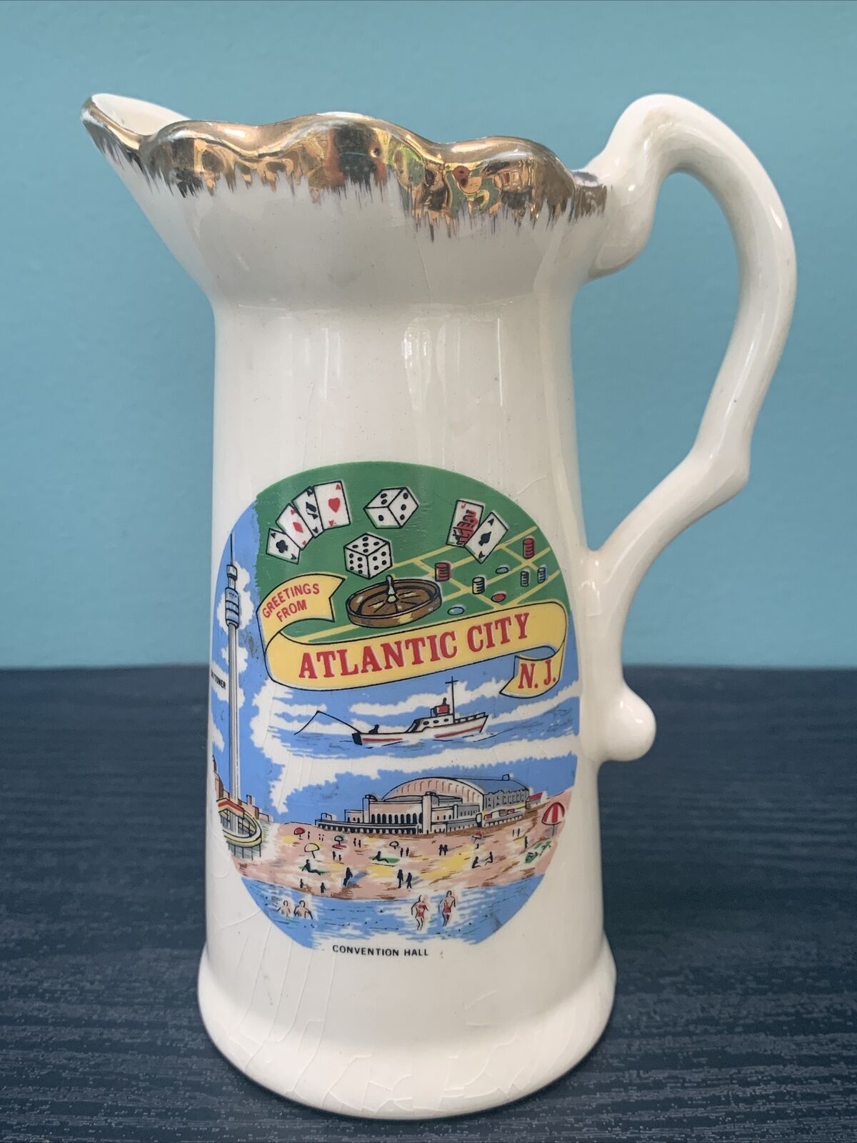 Vintage Atlantic City NJ Ceramic MILK CREAMER PITCHER Boardwalk Travel Souvenir