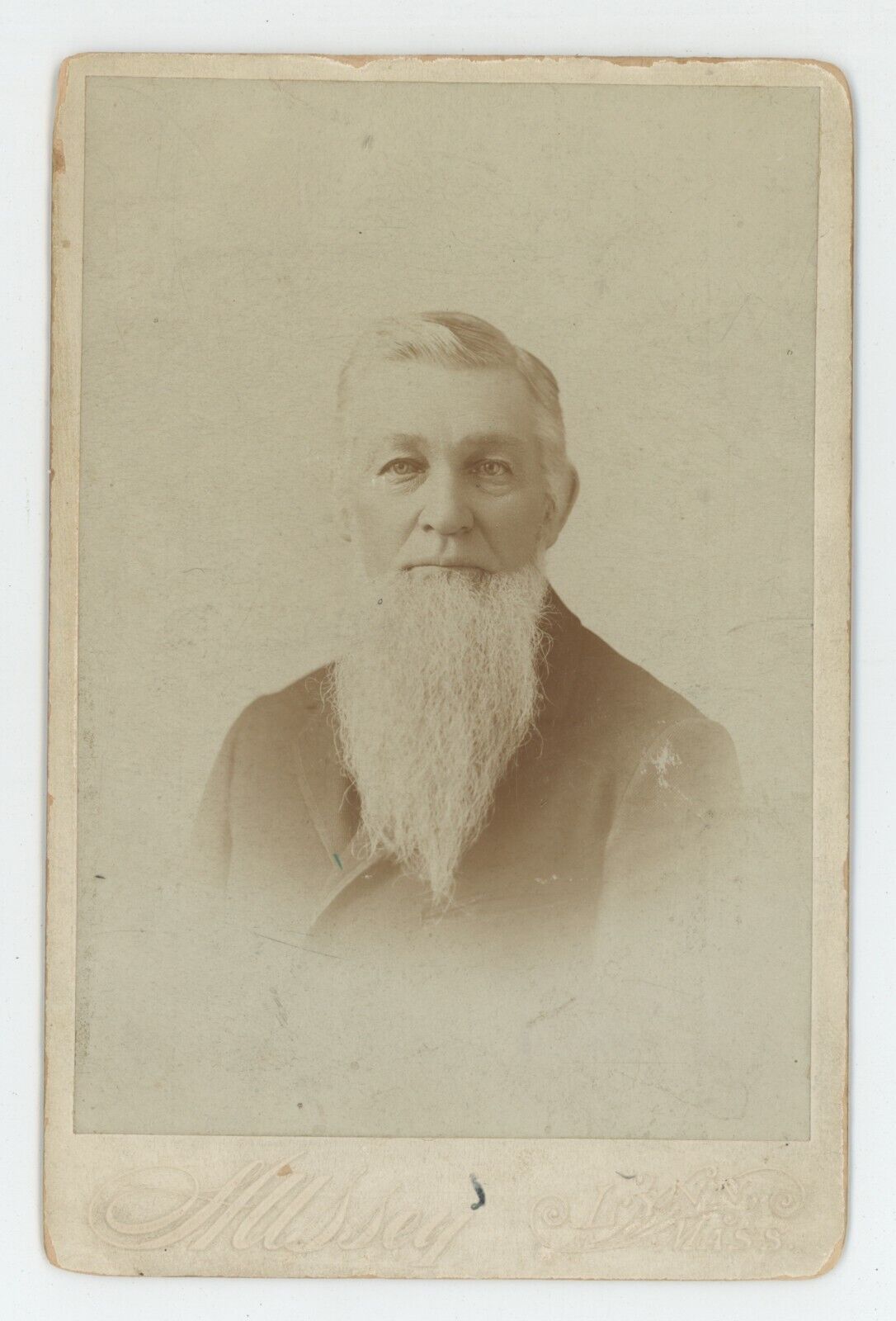 Antique c1890s ID'd Cabinet Card Older Man Amazing Long Beard Hussey Lynn, MA