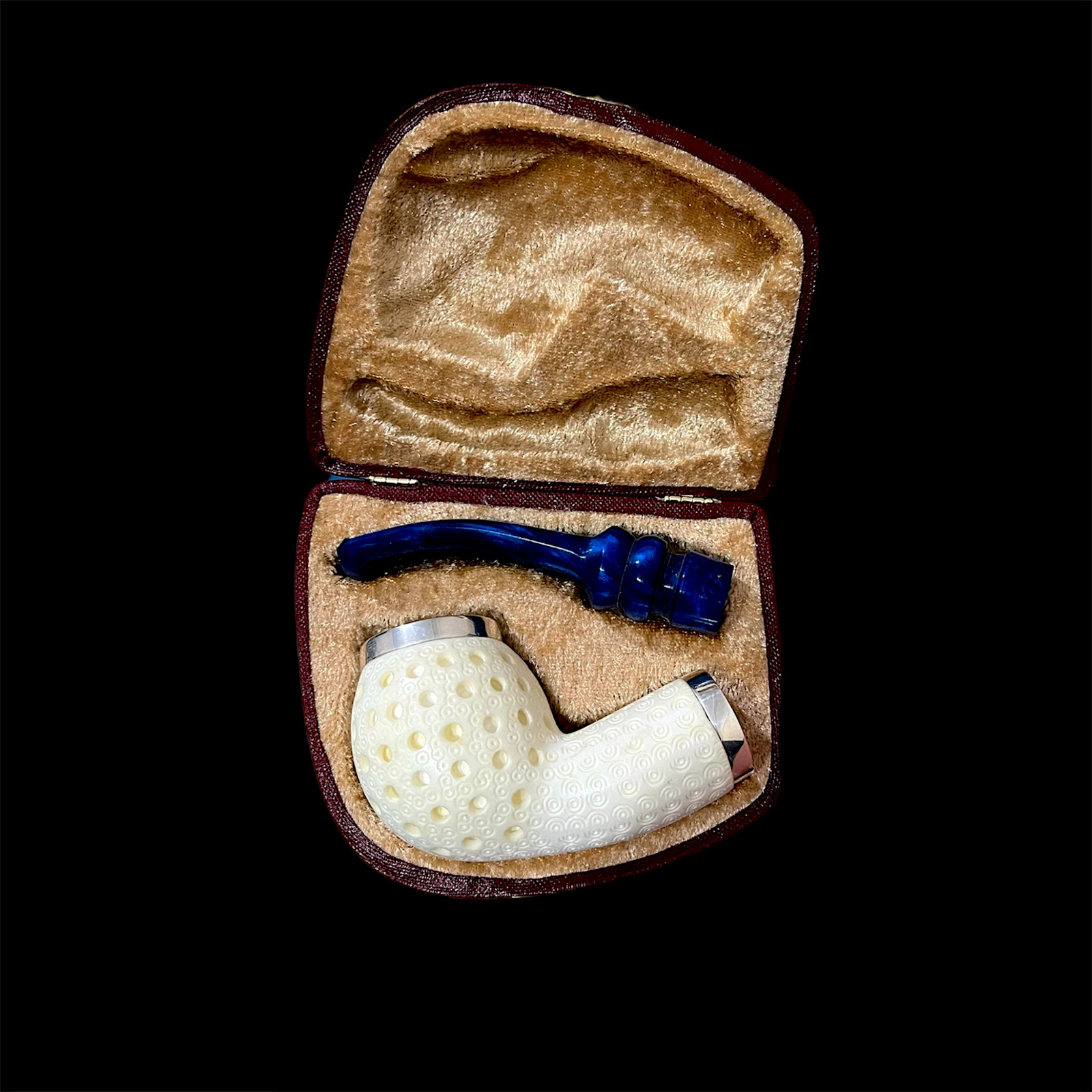 Block Meerschaum Pipe 925 silver unsmoked smoking tobacco pipe w case MD-322