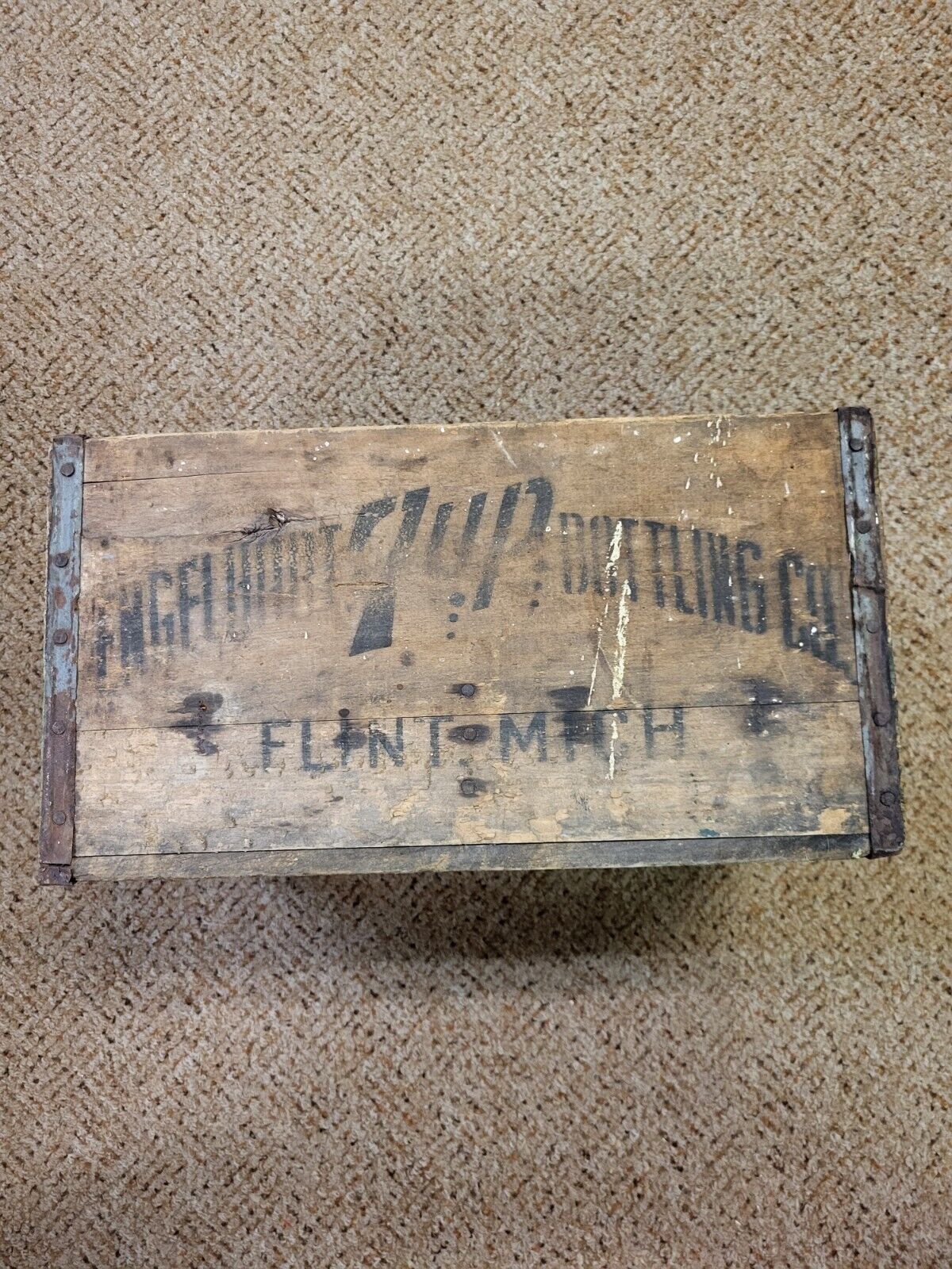 Vintage 7up Wood Crate Flint Michigan 17x11x9