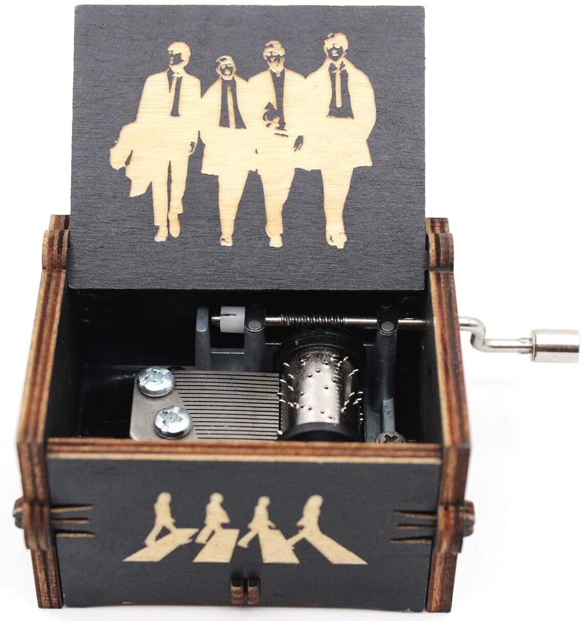 The Beatles Music box Hand Crank Engraved Wood Musical Box, Plays Let it Be