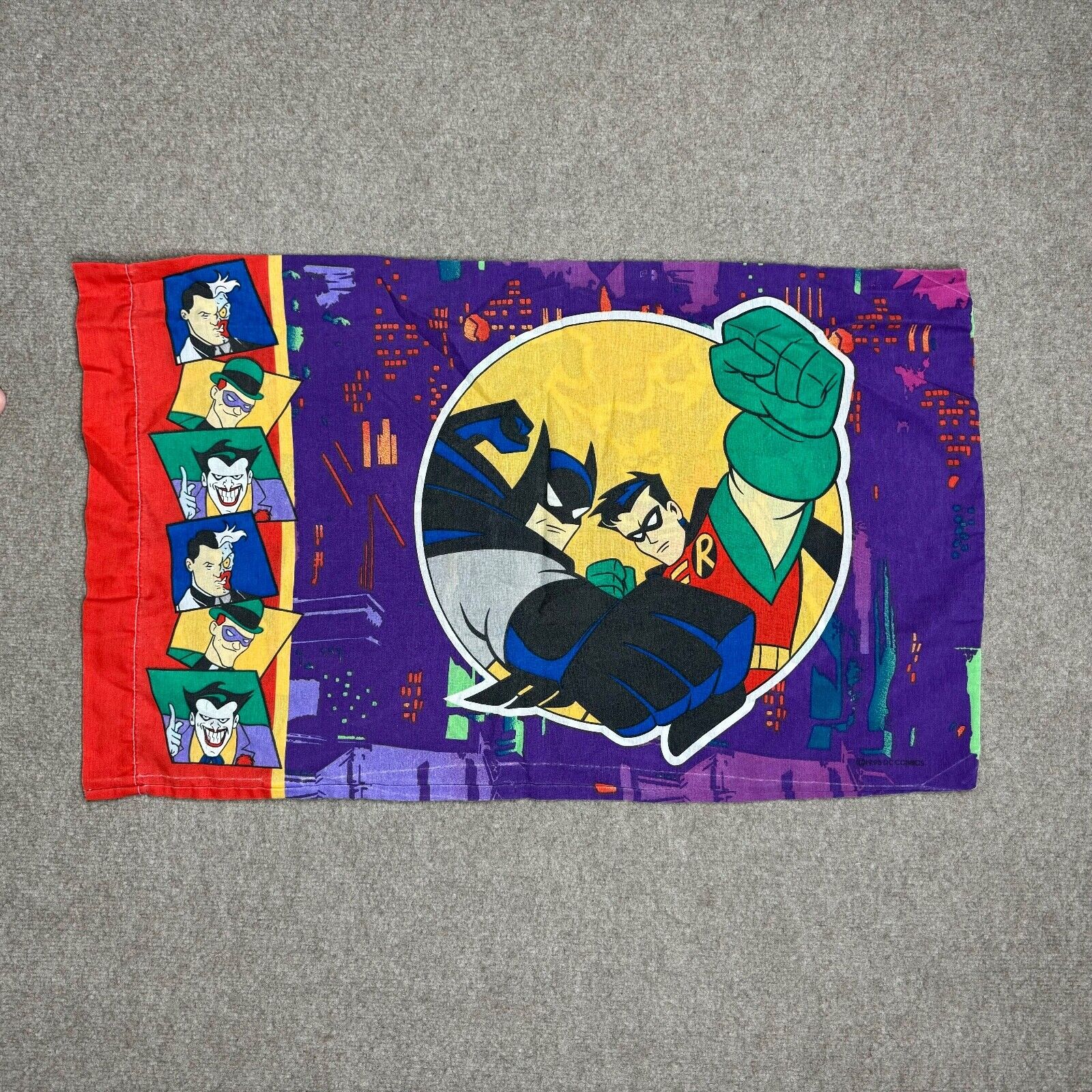 Vintage Batman Robin Pillow Case Double Sided DC Comics 1995 Multicolor