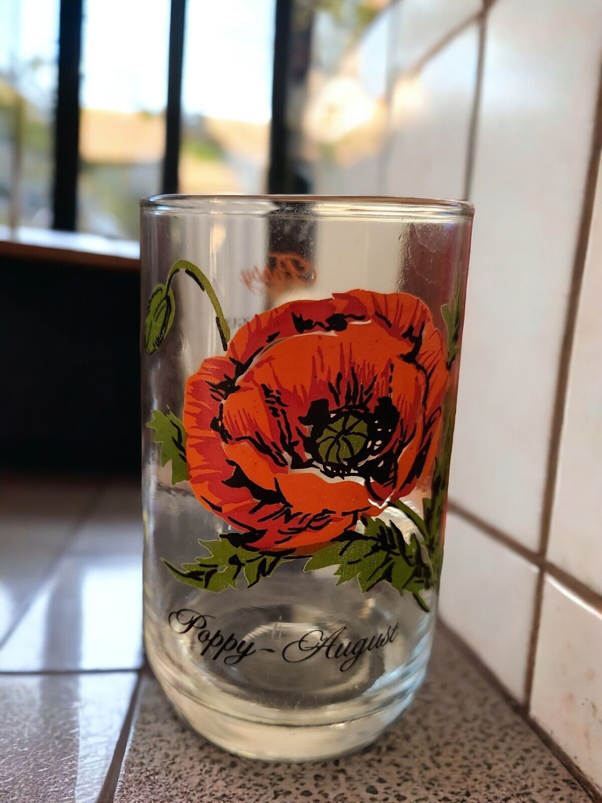 Drinking Glass 1950s Brockway Flower of The Month Poppy August With Ruskin Quote