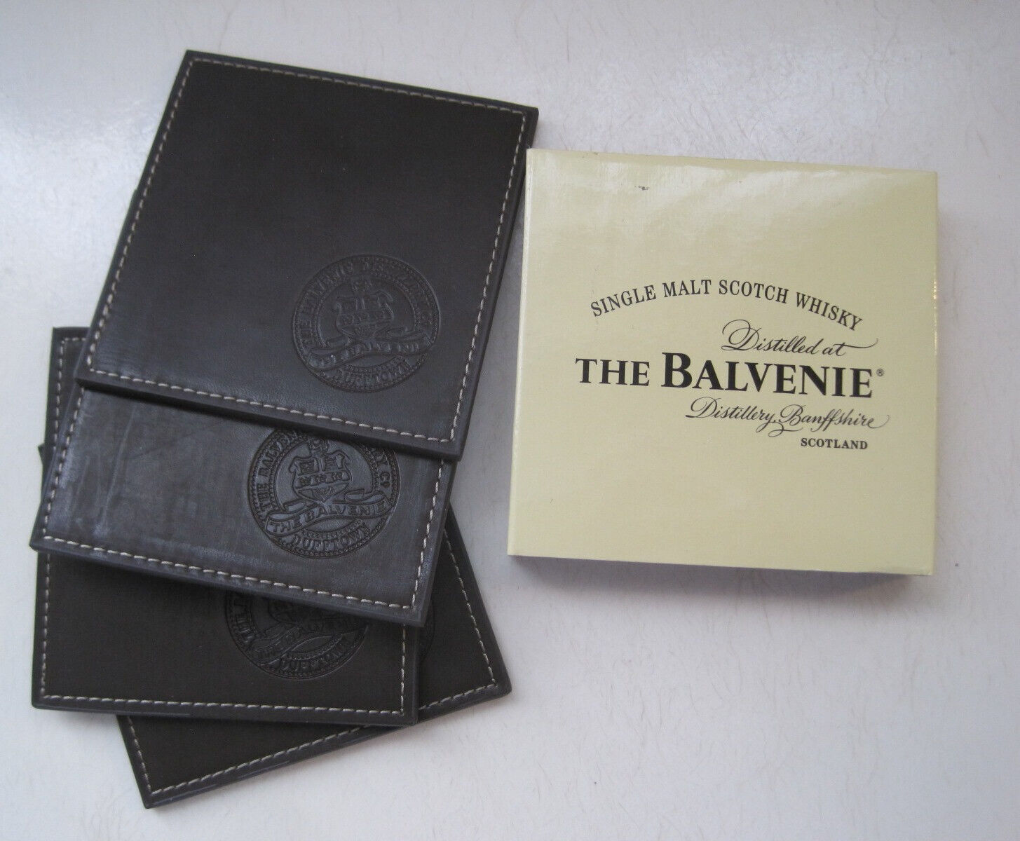 Unused Leather Coasters The Balvenie Distillery Scotland Single Malt Advertising