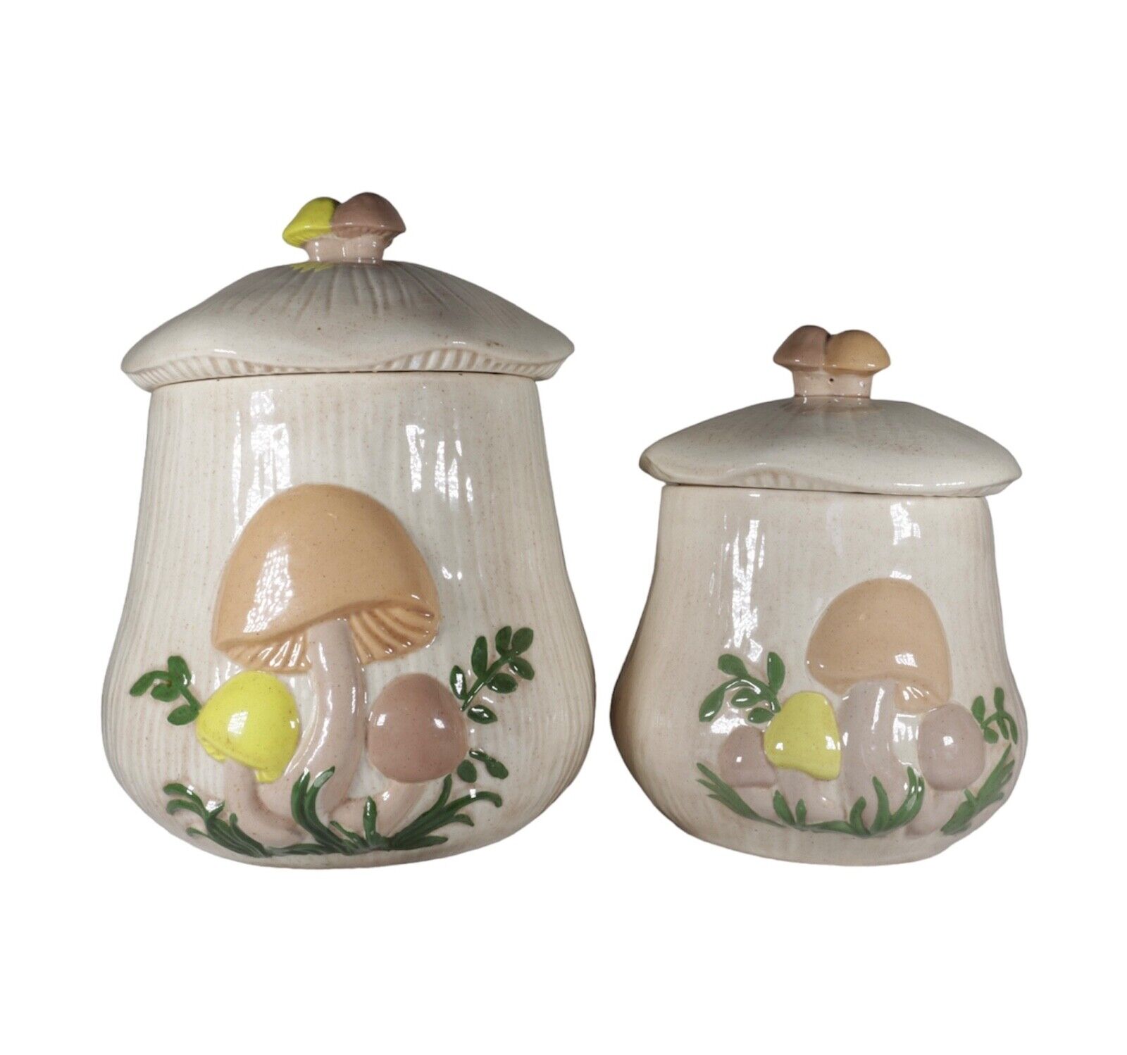 Ceramic Pottery Mushroom Cookie Jar Set of 2 - 9.5\
