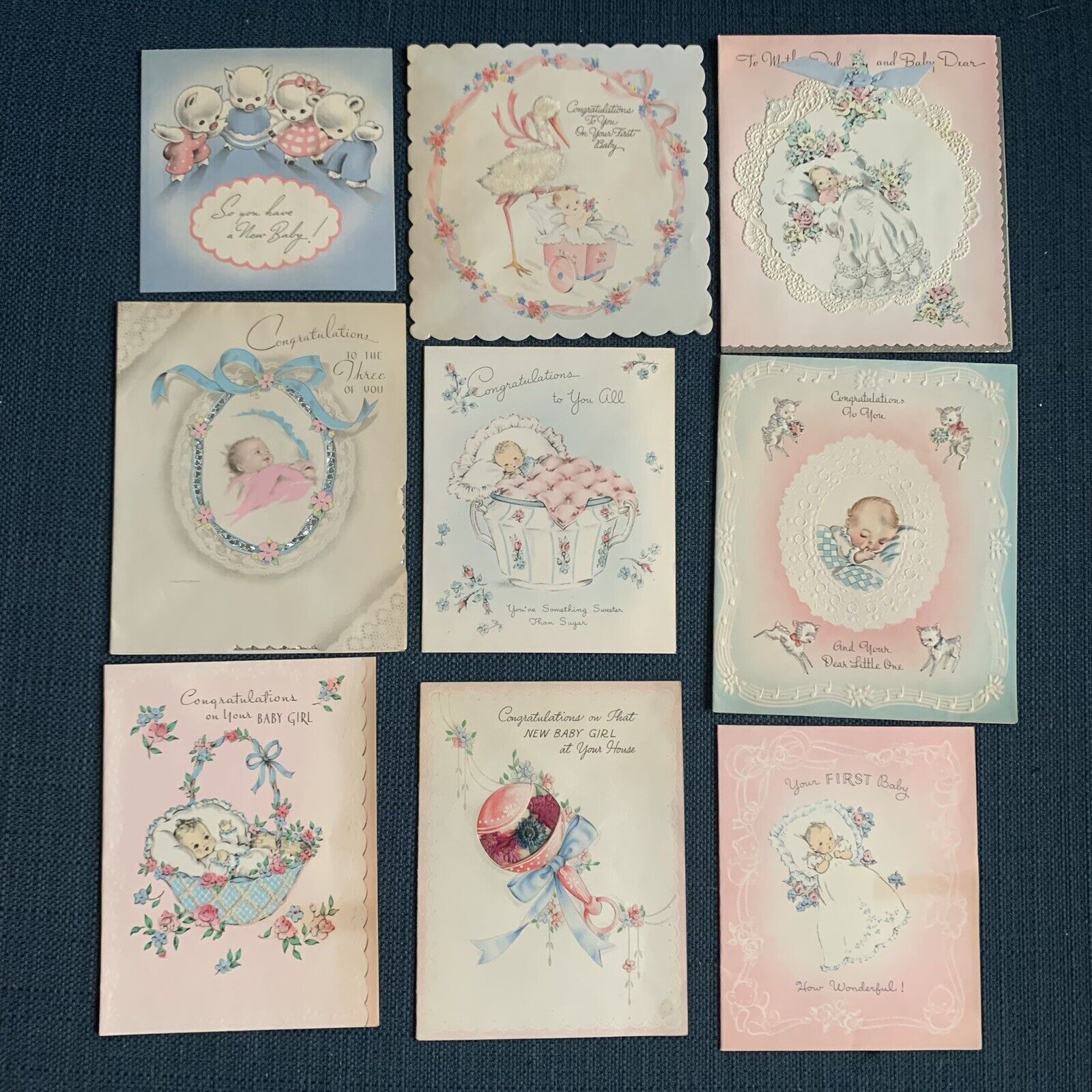 Vintage 1940s New Baby Congratulations Cards Used Lot of 10