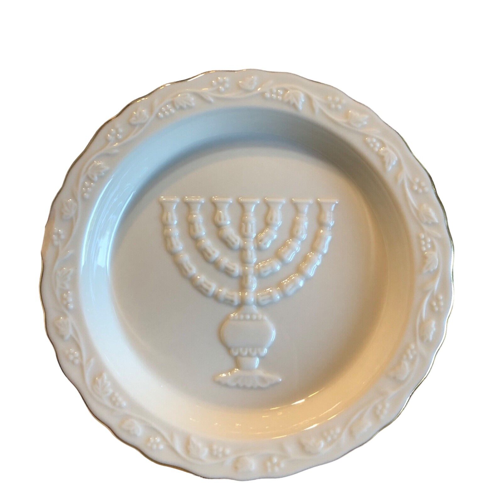 LENOX Judaica Menorah Chanukah Plate Sabbath Trinket 24K Gold Soap Candy Dish