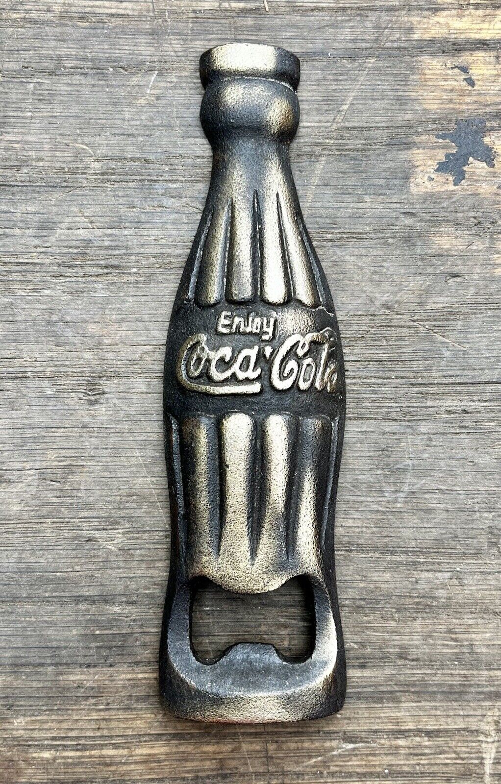 Coca-Cola Faux Brass Bottle-Shaped 5” Long Cast Iron Soda Bottle Opener