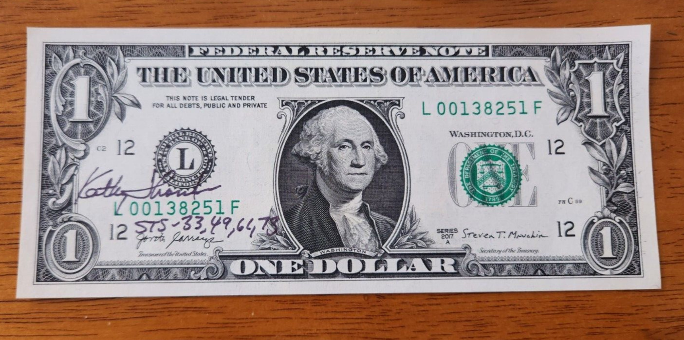 Autographed Kathryn Thornton dollar bill w/coa  NASA ASTRONAUT