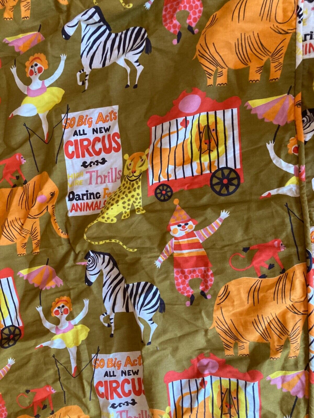 Vintage Circus Animals HandMade Cotton BedSpread Coverlet 79 x 90