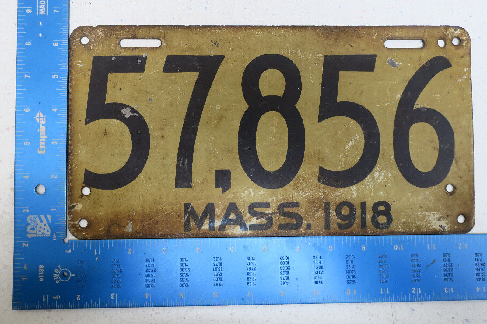 Massachusetts LIcense Plate 1918 Tag 18 Mass Ma 57 856 57856