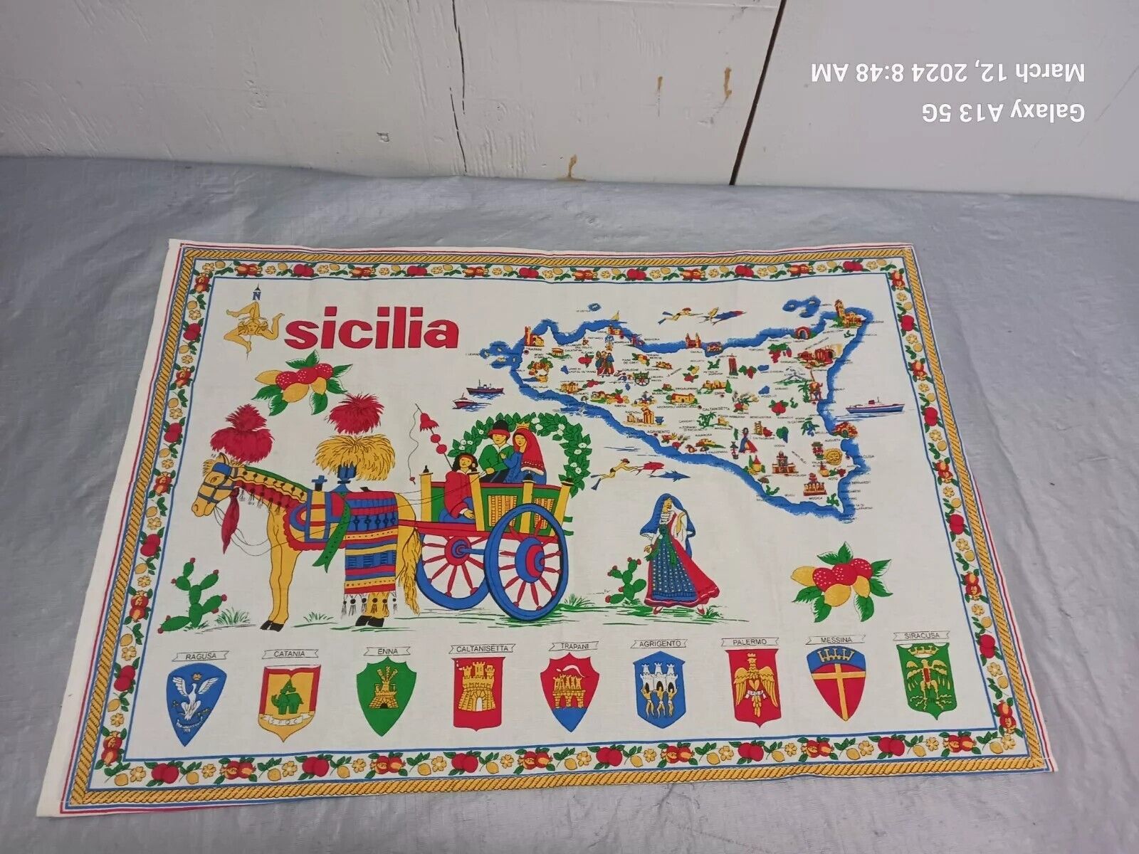 Vintage Italian Tea Towel Sicilia  20 X 29 