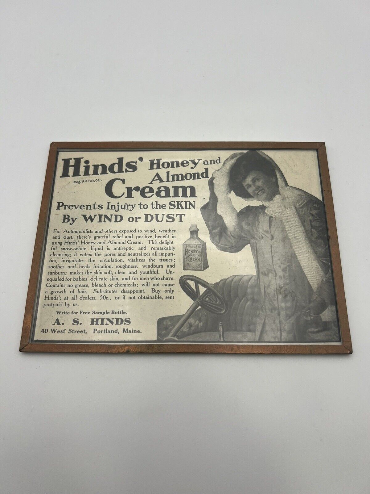 Antique Framed 1907 Hind’s Honey & Almond Cream Advertisement 