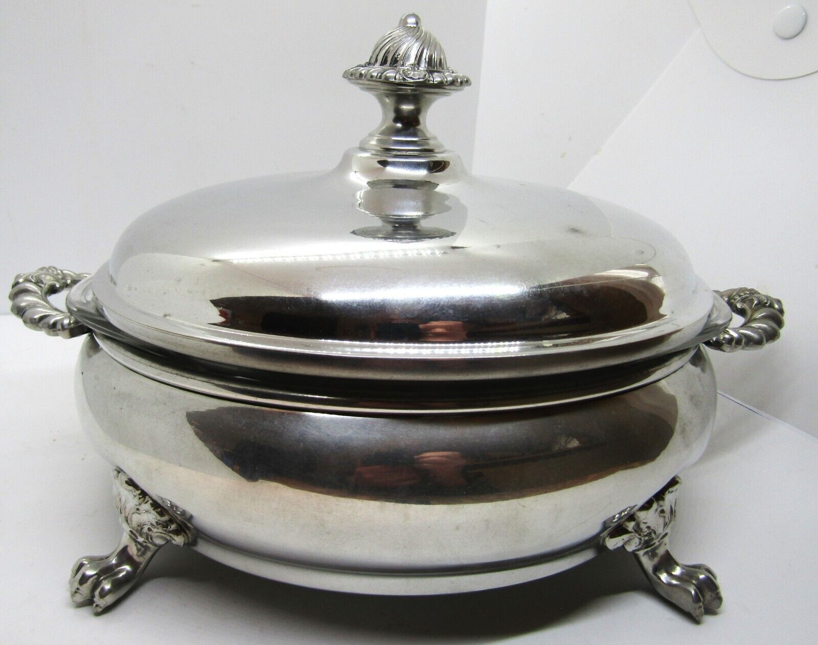 Vintage Colonial Pewter by Boardman 142, Lidded Glass Casserole with Stand.
