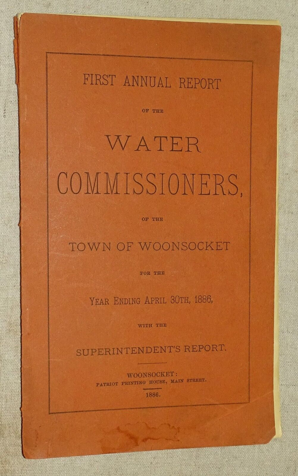 1886 Woonsocket R.I. First Annual Report of the Water Commissioner