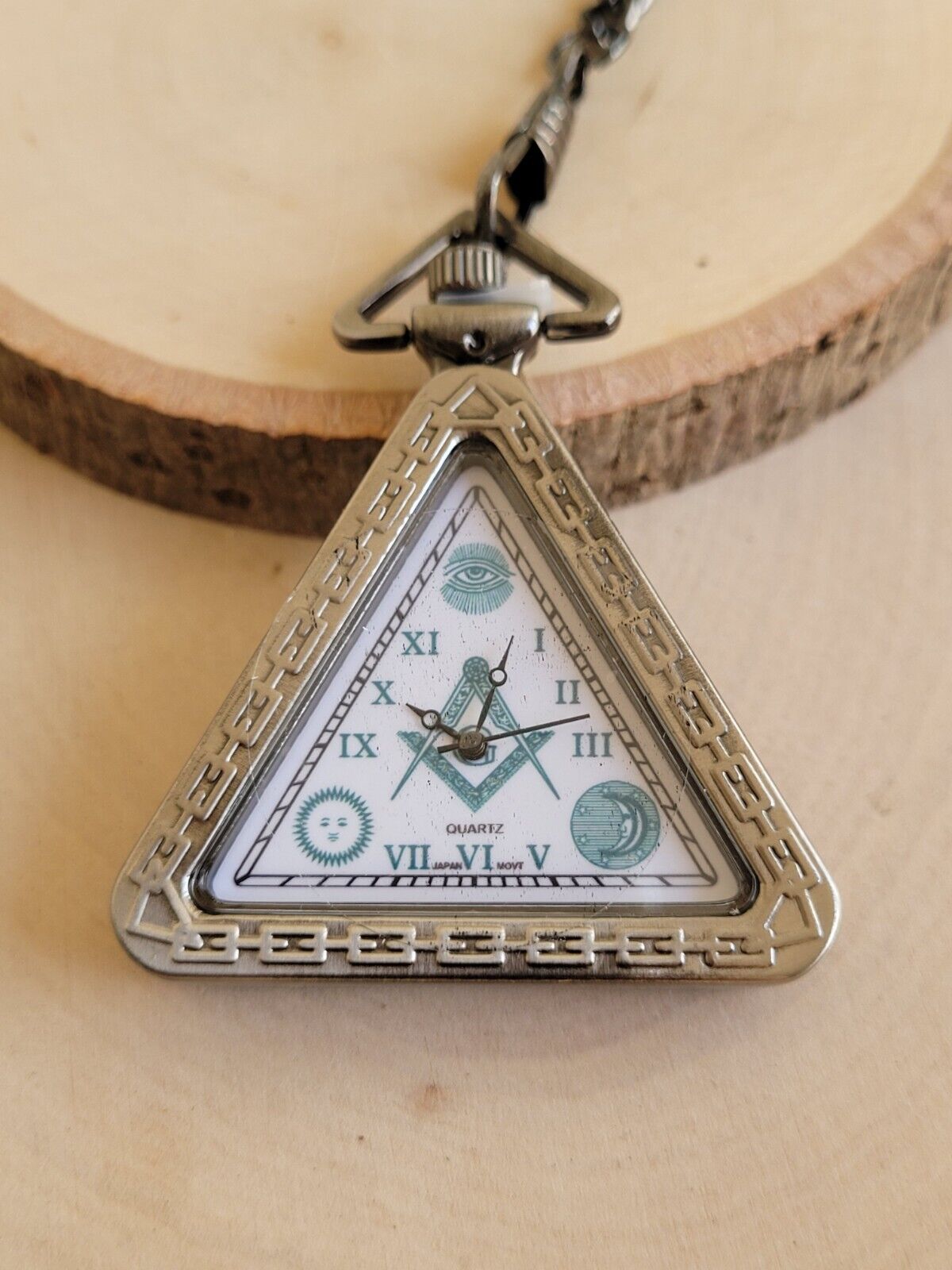 Masonic Triangle Pocket Watch Masonic Freemason Square - Compasses Pocket Watch