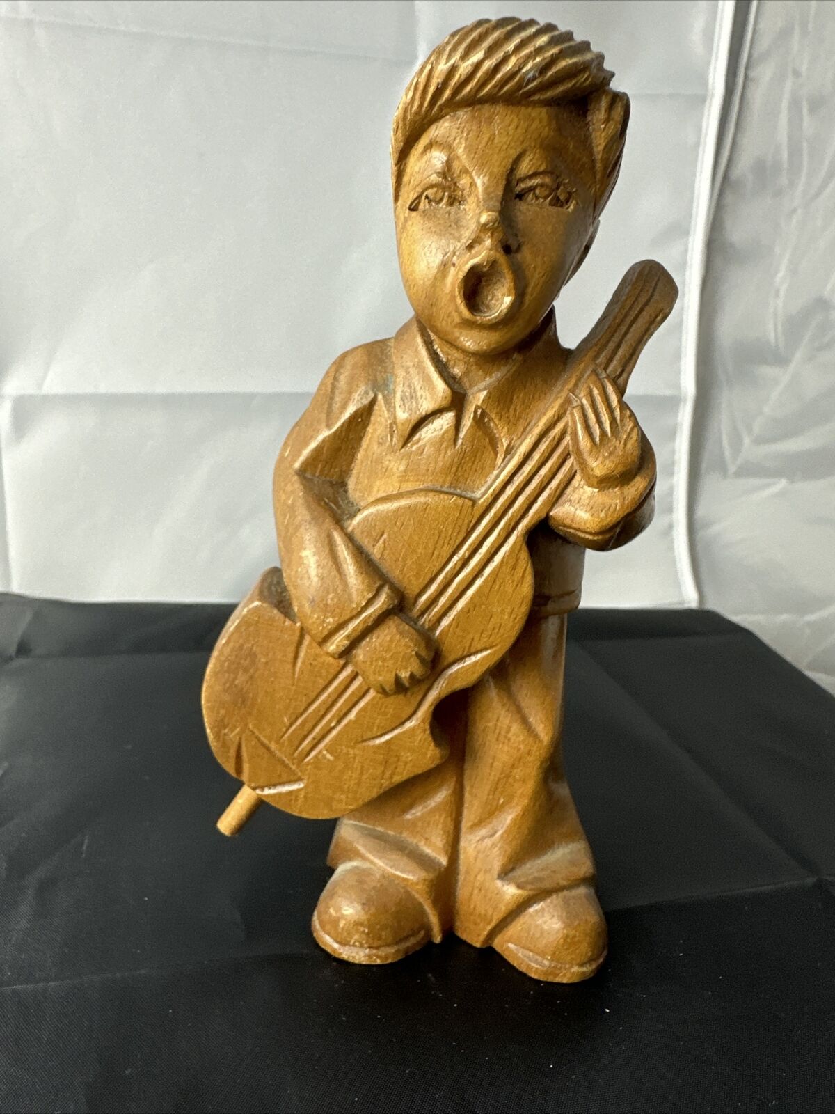 VTG Wooden Carved Little Boy Playing Instrument