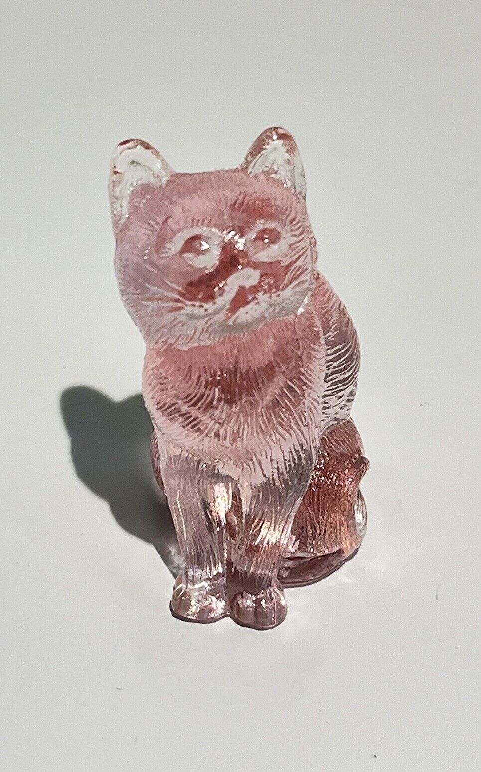Mosser Rose Pink Sitting Cat Kitty Glass Figurine Vintage 3 Inch