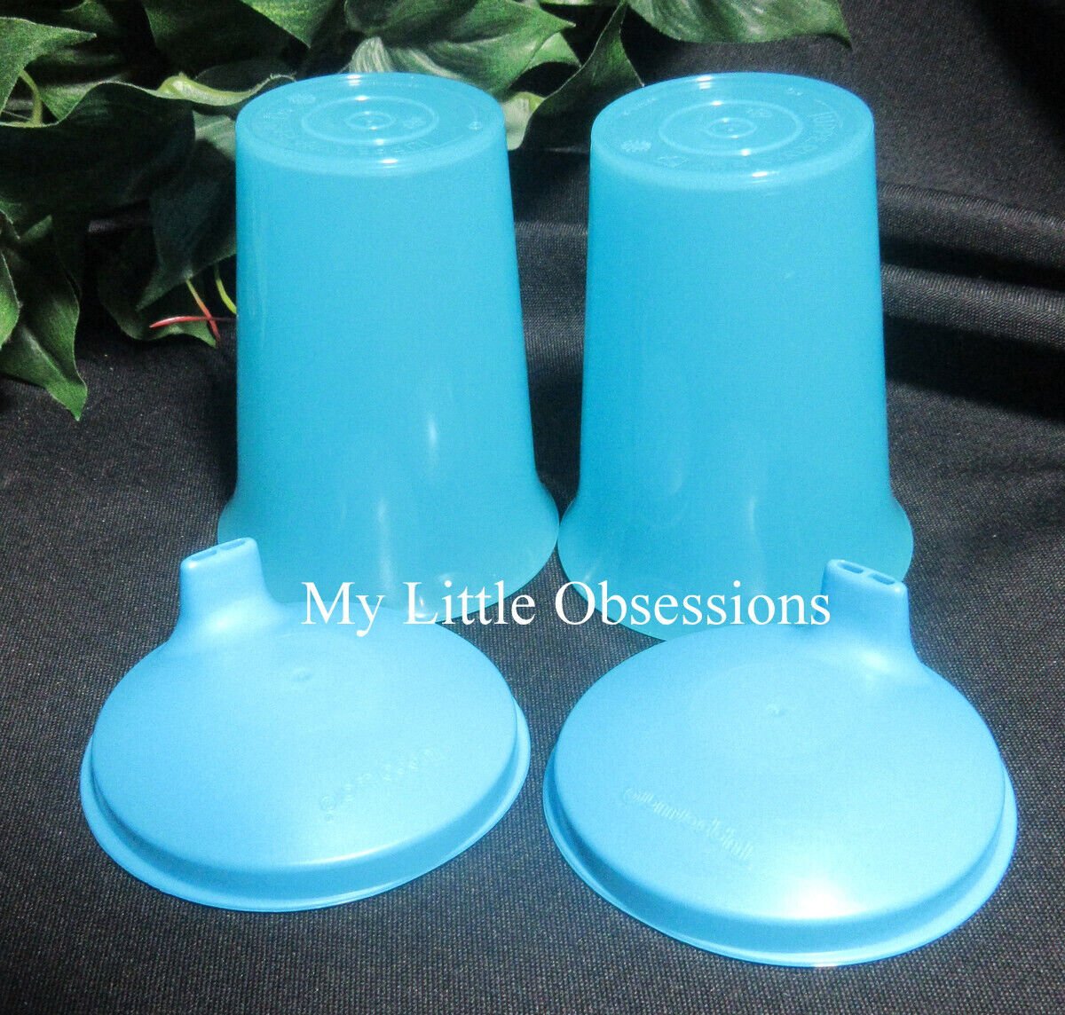 Tupperware New Pastel Blue Bell Tumblers Cups Set 2 Matching Sippy Sipper Seals