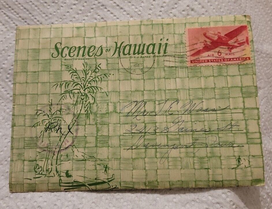Vintage Postmarked 1944 SCENES OF HAWAII SOUVENIR Postcard Folder Album O25
