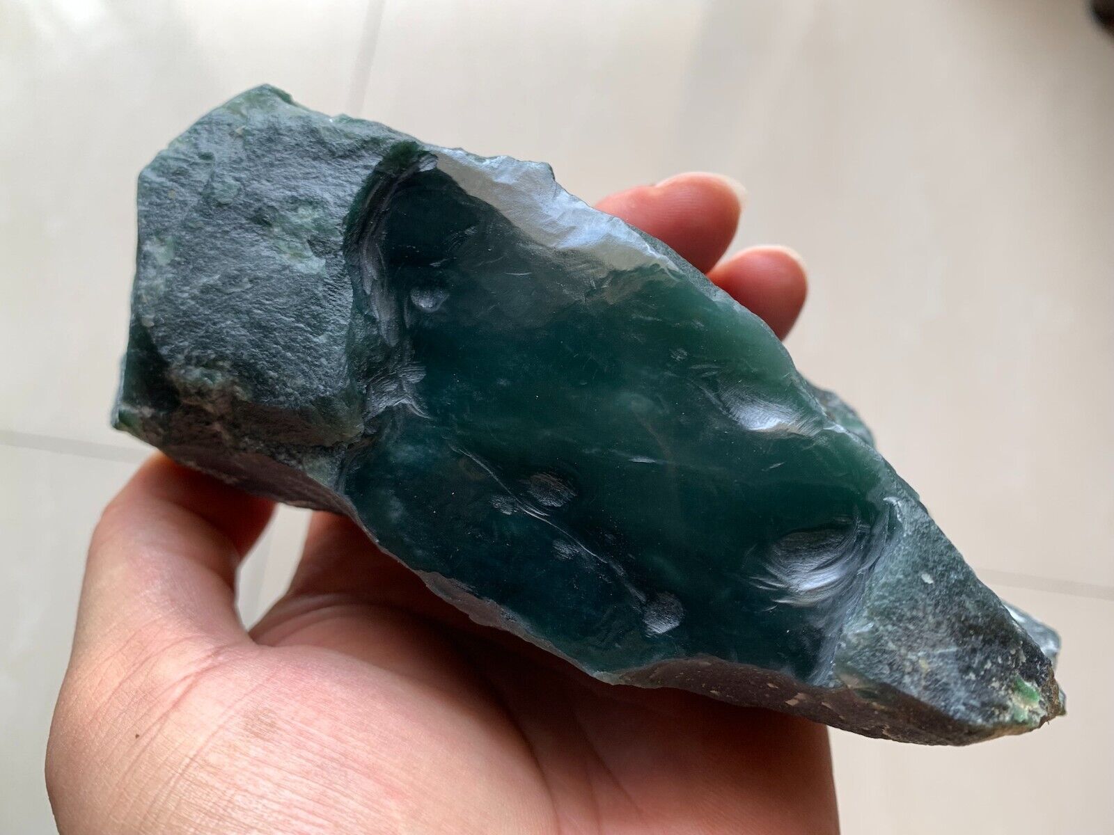 685g Genuine Guatemala Natural Green Jade Rough Raw Stone Slabs Polishing Gems