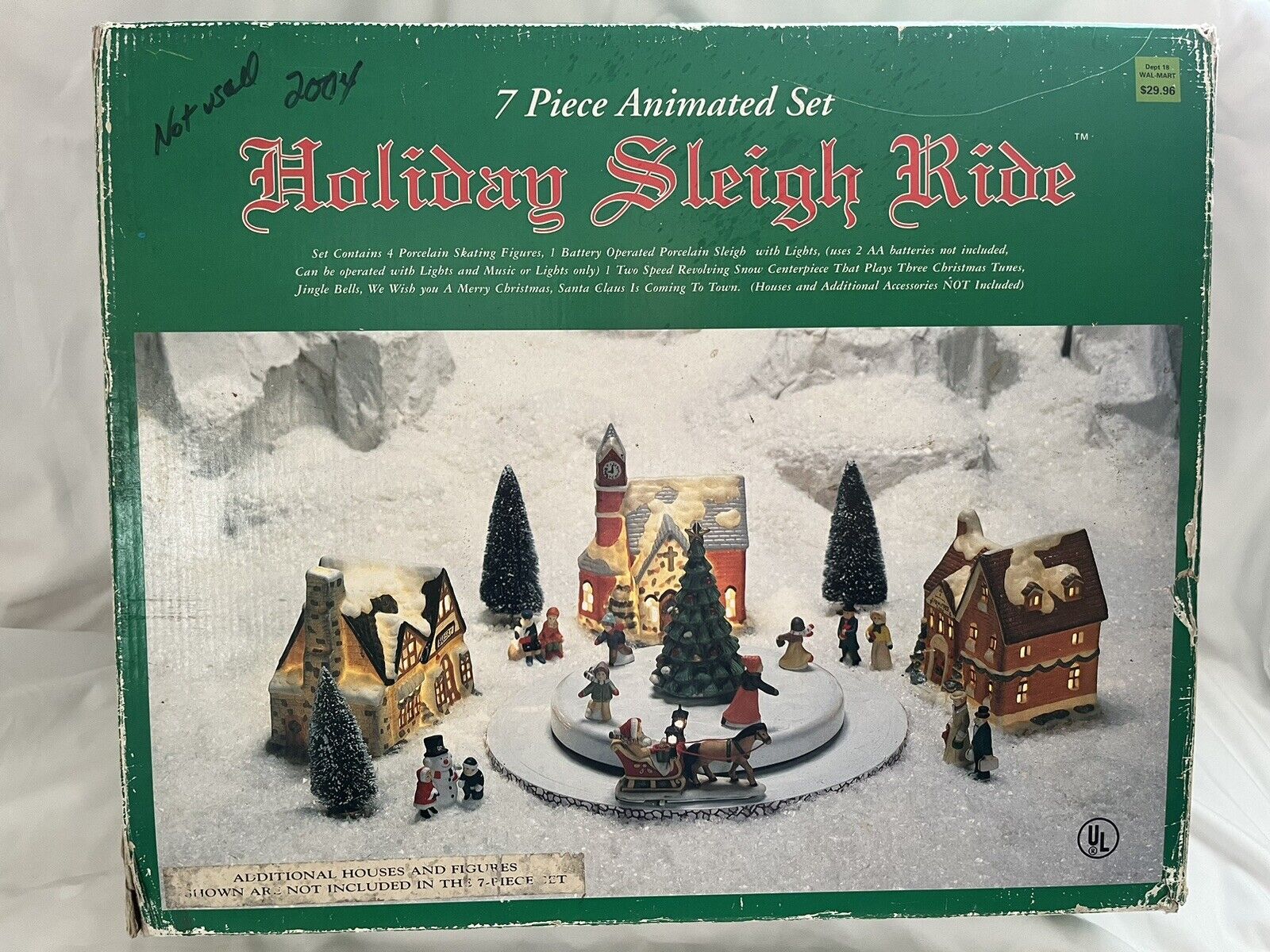 Holiday Sleigh Ride 7 Piece Animated YMT Christmas Snow Scene Dept 18 Vintage 