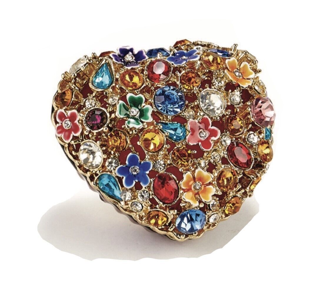 Kubla Craft Bejeweled Enameled Trinket Box: Heart Shape Gems Box, Item # 3104