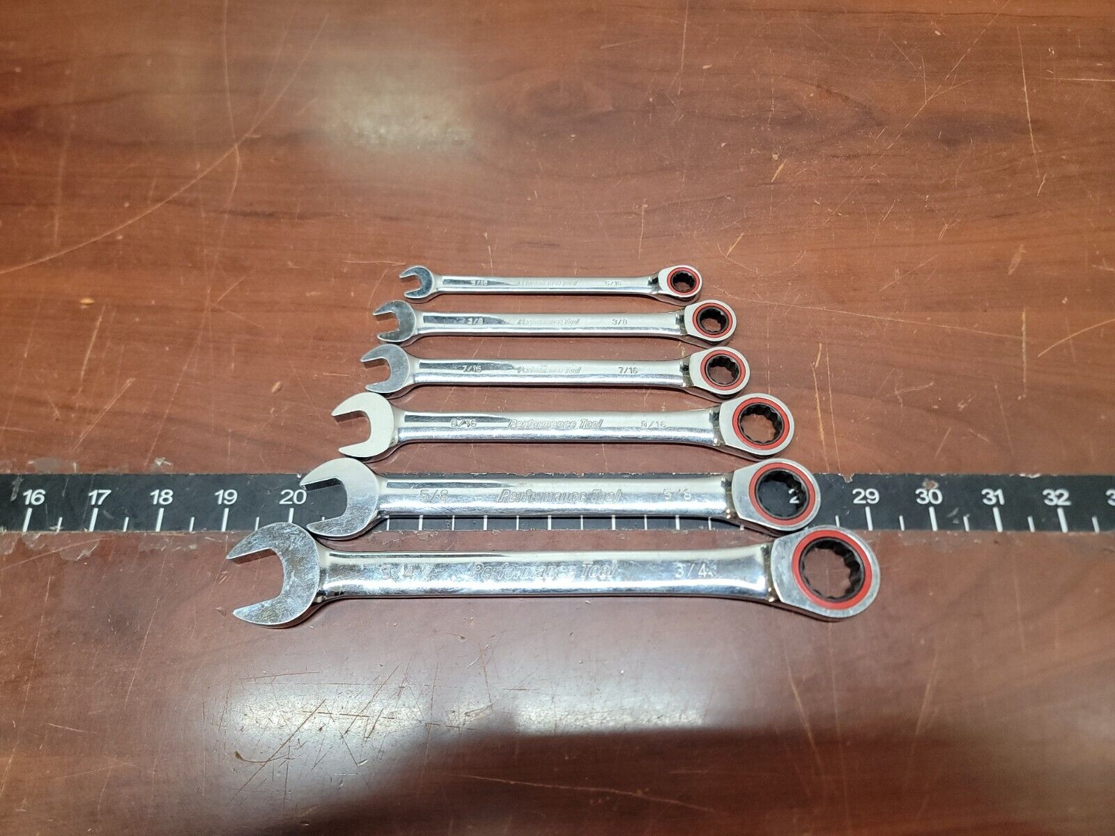 Performance Tool 6pc SAE Ratcheting Wrench Set 5/16\