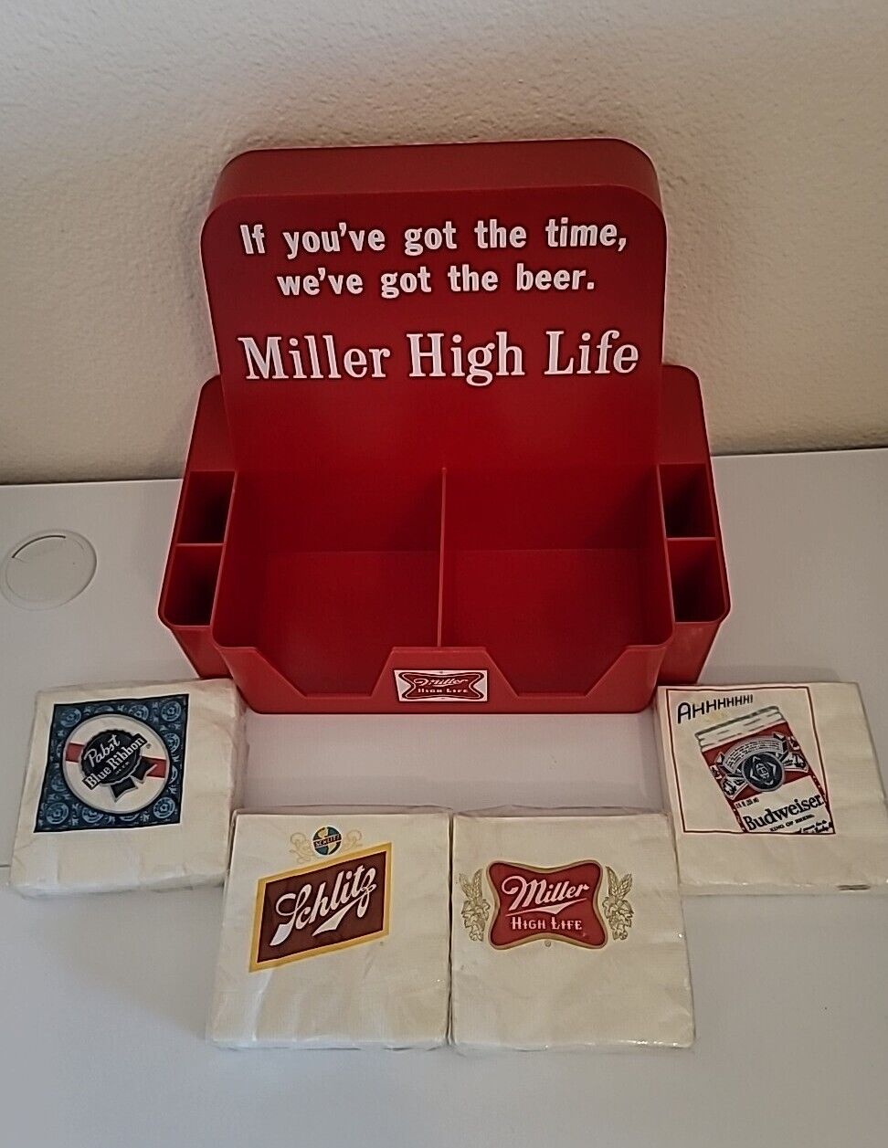 Vintage Miller High Life Beer Napkin Stick Stirrer Holder Bar Display Caddy 1954