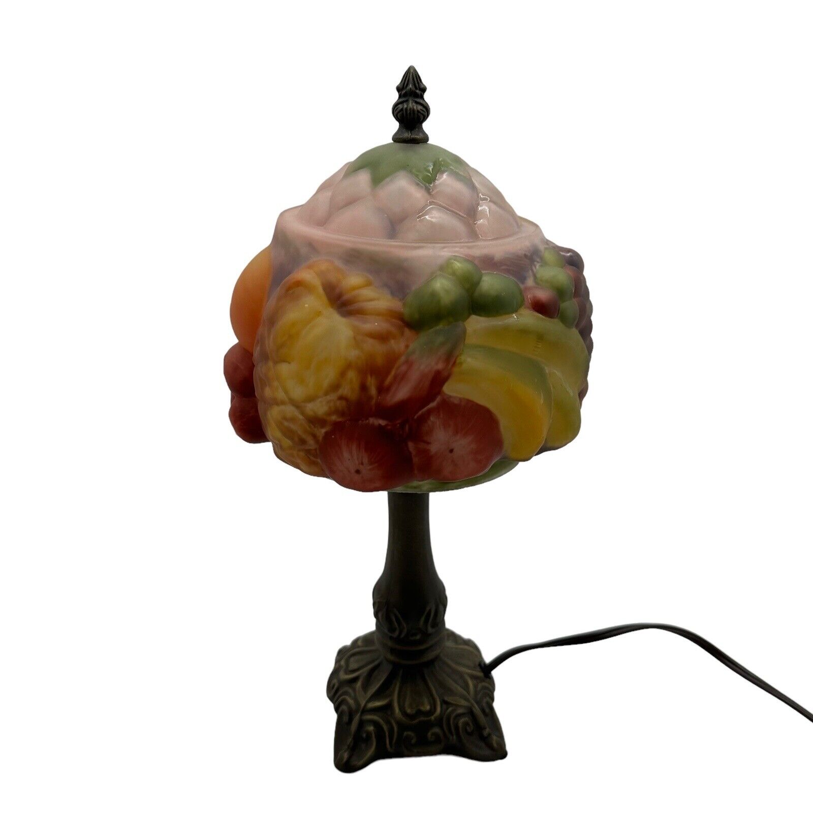 Antique Reverse Painted Table Lamp Puffy Pairpoint Style Fruit 16\