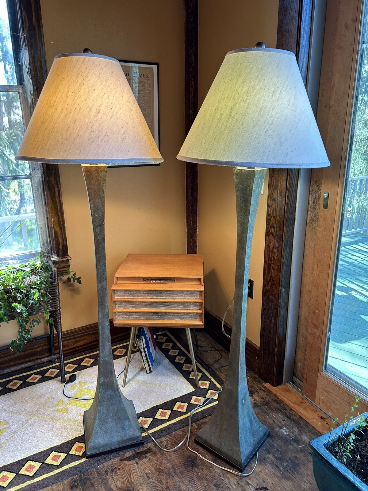 2 Vintage Verdigris Floor Lamps By Stewart Ross James For Hansen, Pre Owned.