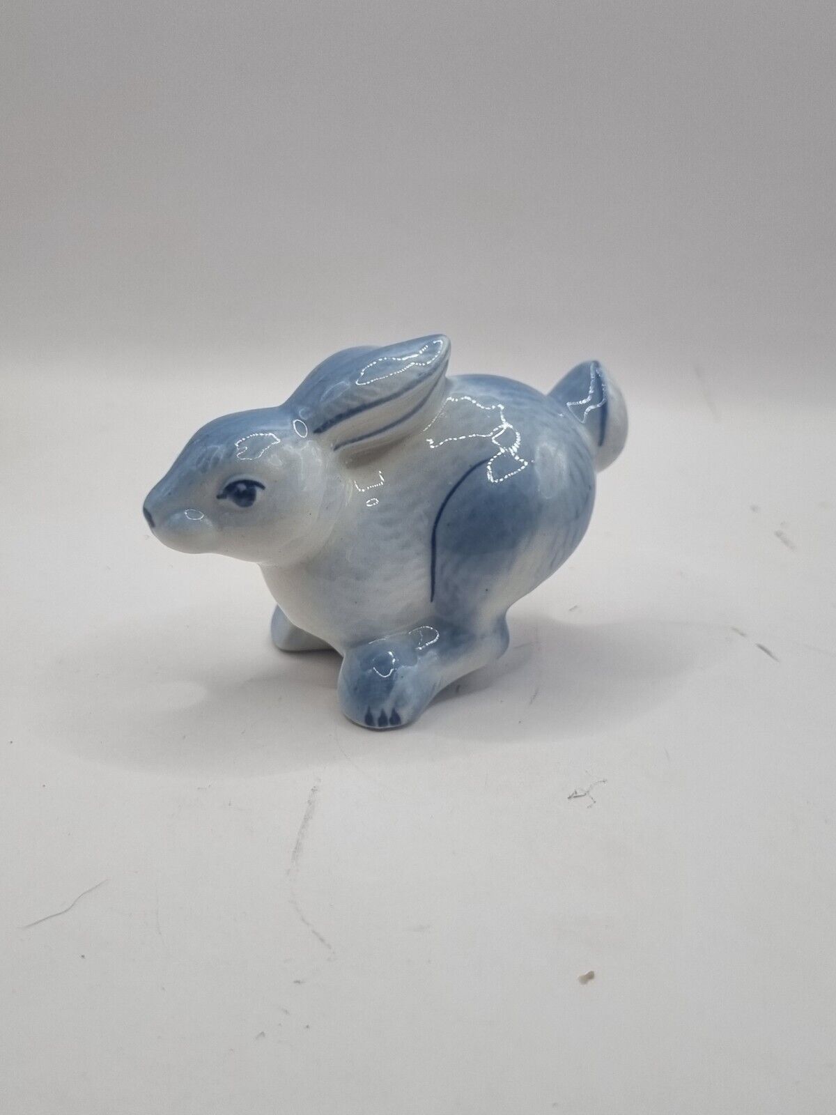 A Small Hand-Painted Porcelain Rabbit Figurine Statue Signed Decorative
