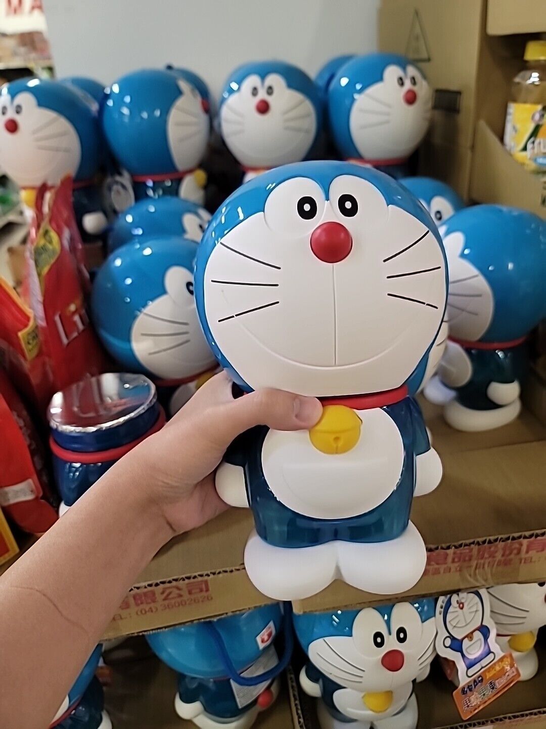 NEW Doraemon Piggy Bank  Figure Plastic Big Rare With Jellies Sealed JAPAN