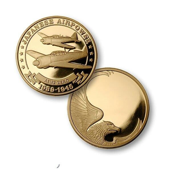 JAPANESE JAPAN AIRPOWER A6M2 ZERO 1939-1945 GOLD CHALLENGE COIN