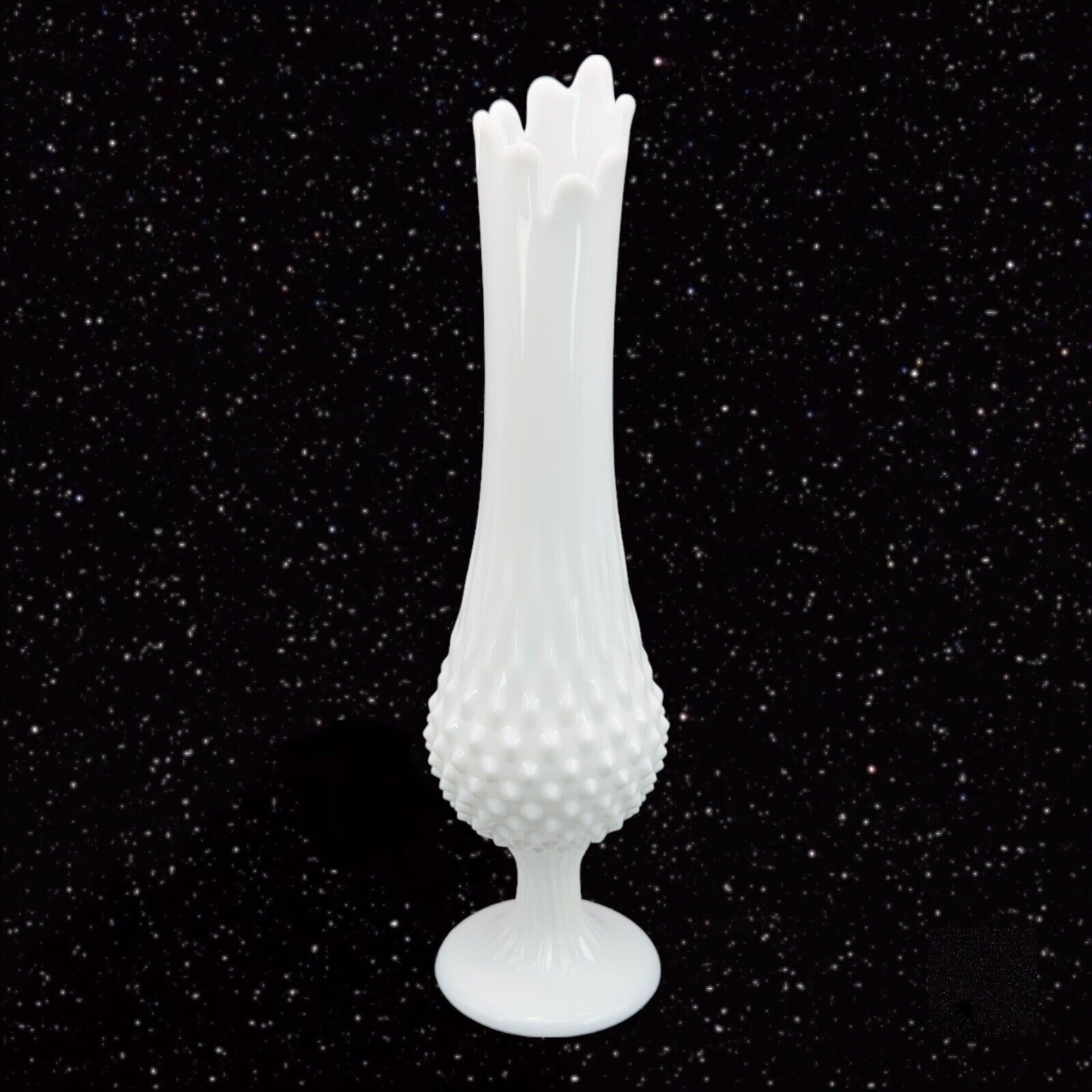 Fenton Milk Glass Hobnail Swung Vase White Glass Vase Vintage 9 Finger VTG 1950s