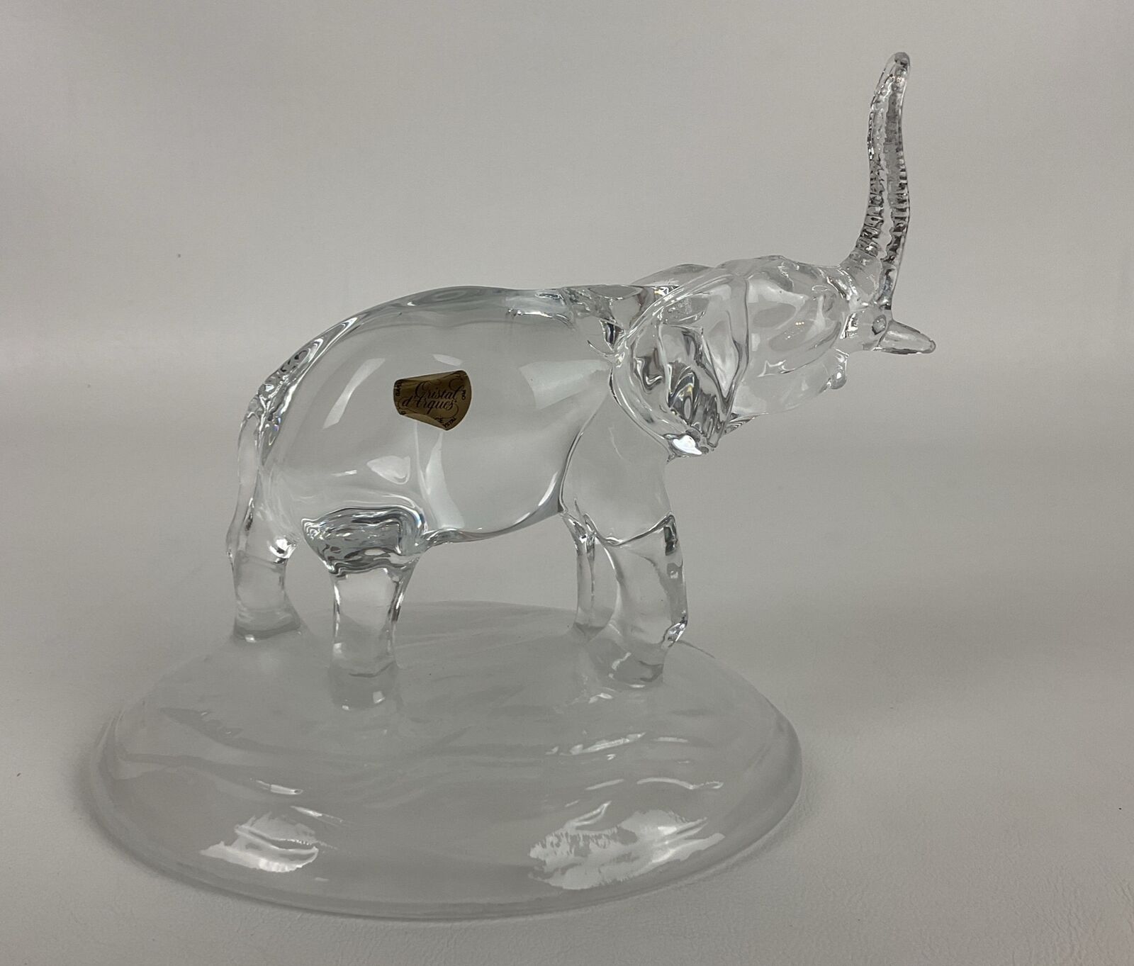 VTG Cristal d\'Arques Lead Crystal Elephant Figurine on Frosted Base Trunk Up