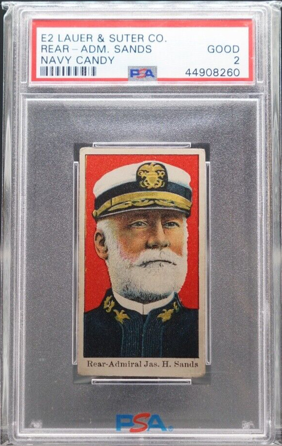 1910 E2 Lauer Suter Navy Candy Admiral Sands Trade Advertising Card PSA 2