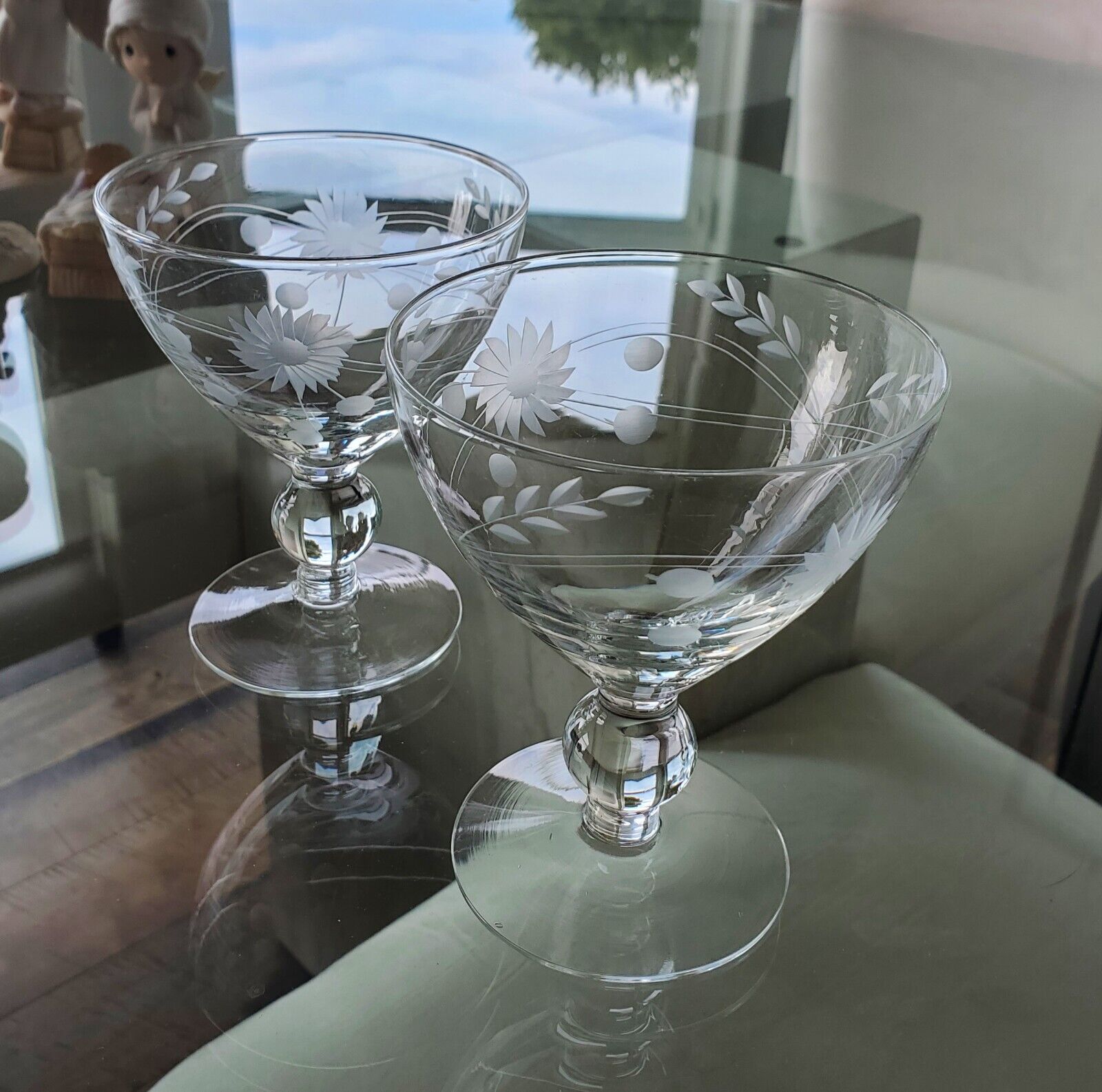Vintage Crystal Goblets. Set of Two. Cut Floral Design. Mint.