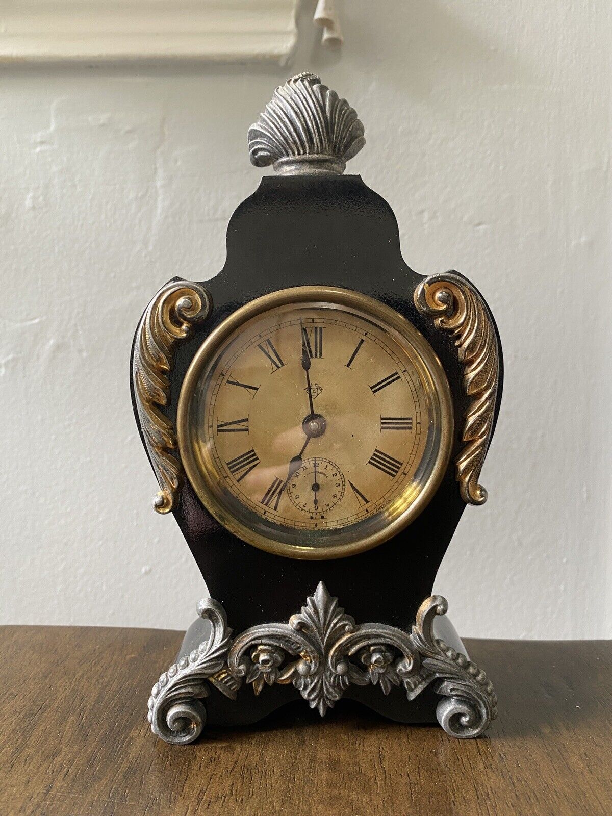 Antique 1890s Ansonia Arrow Iron Mantle Alarm Clock