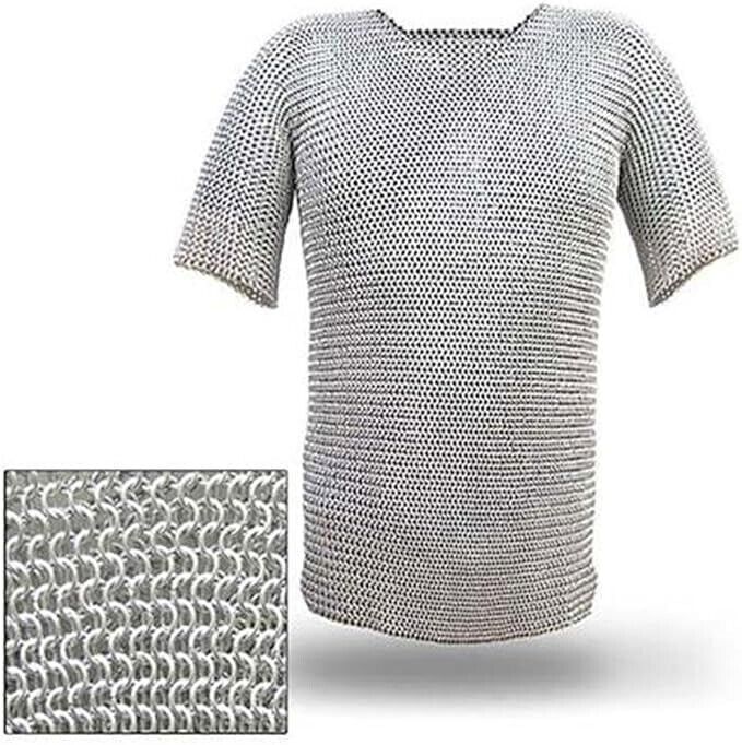 Medieval Warrior Haubergeon Butted Chain Mail Replica Armor Large Silver Shirt