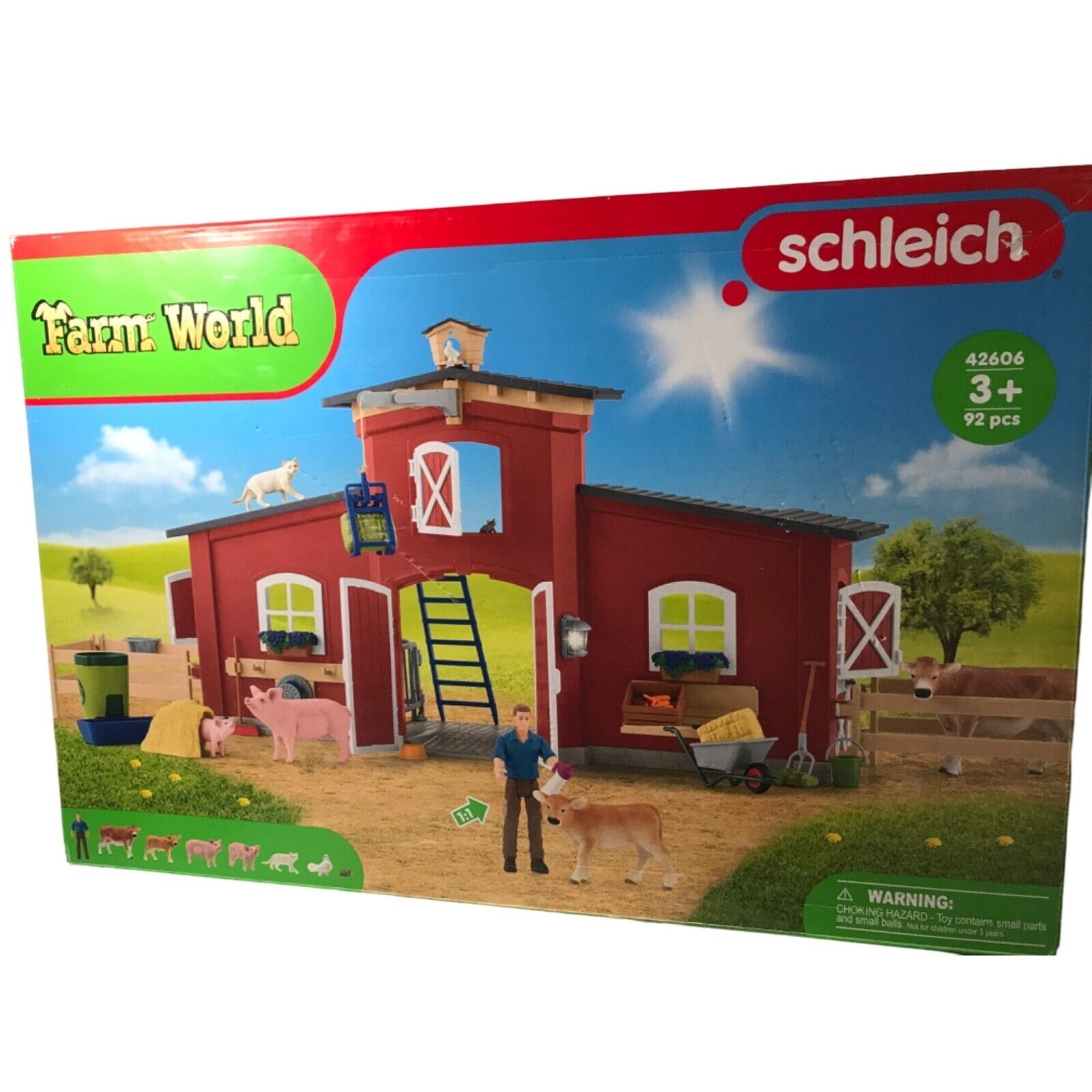 SCHLEICH Farm World Large Barn Animals Cow Pig Kitty Stall 42606 TOY Ages 5-12