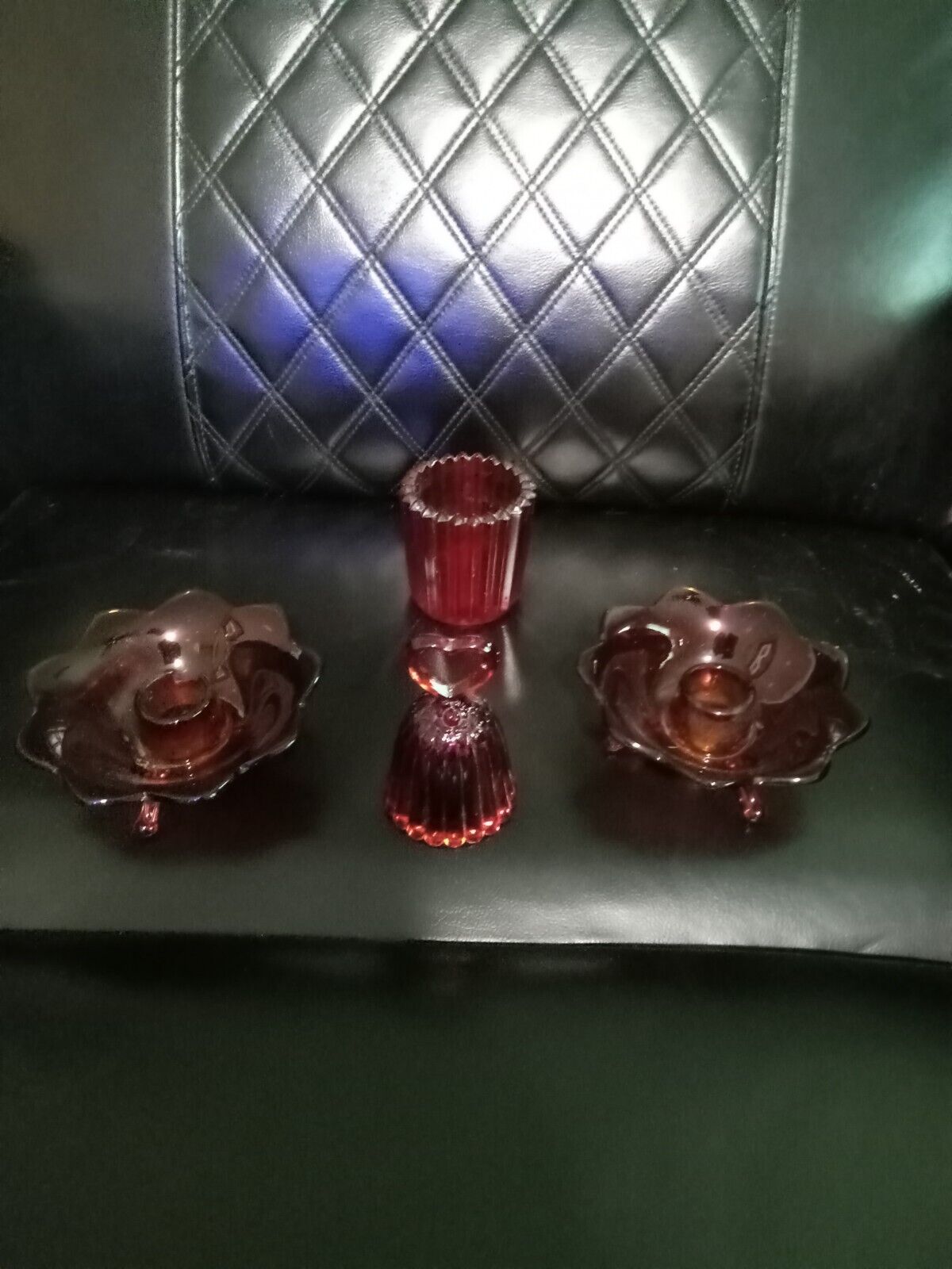 Vintage Red Candle Holders, Bell