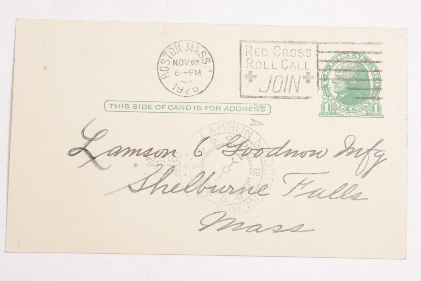 1926 Lamson Goodnow Postcard A H Loehr Red Cross Boston MA Ephemera L210G
